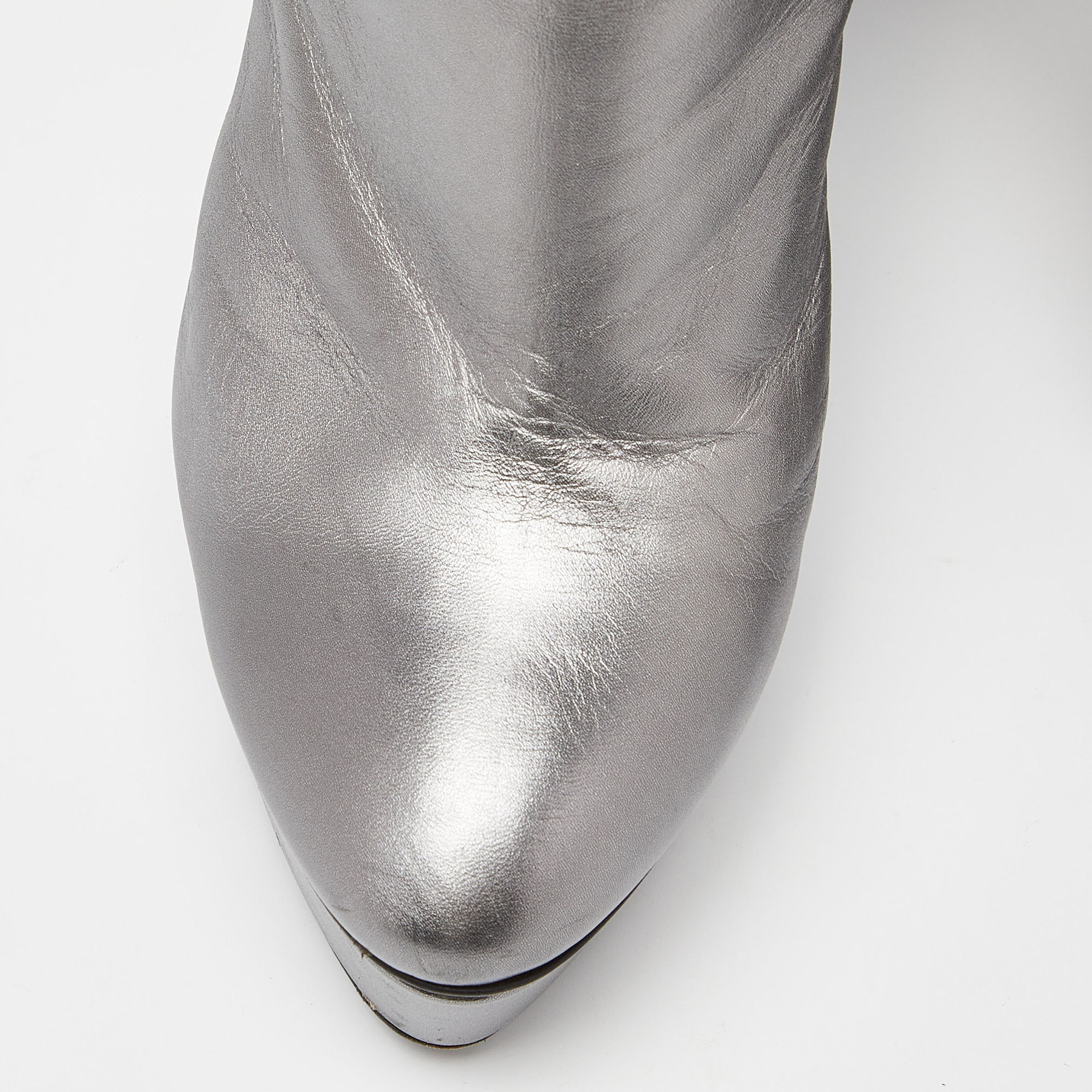 Casadei Metallic Silver Leather Ankle Boots Size 40
