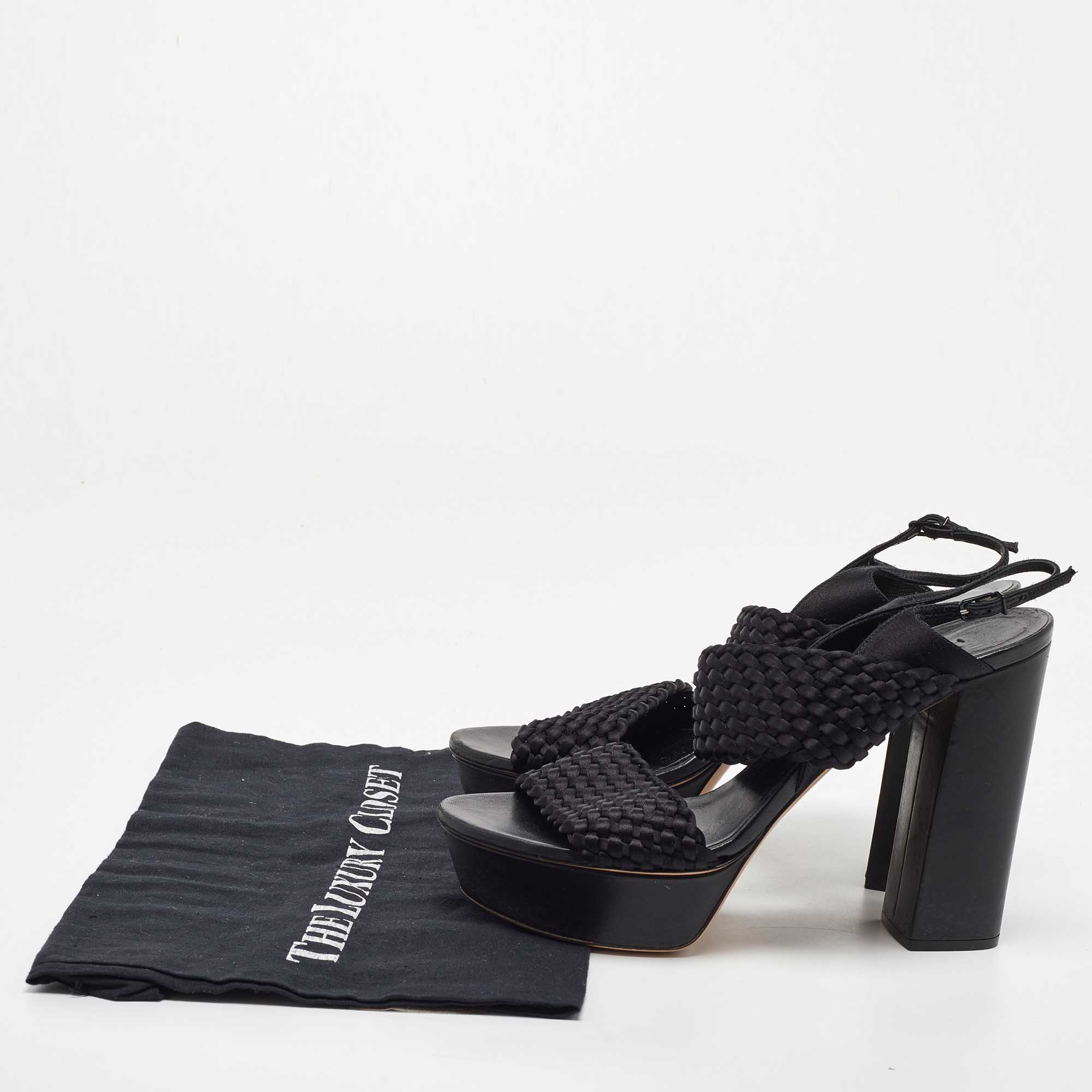 Casadei Black Woven Satin And Fabric Platform Ankle Strap Sandals Size 40
