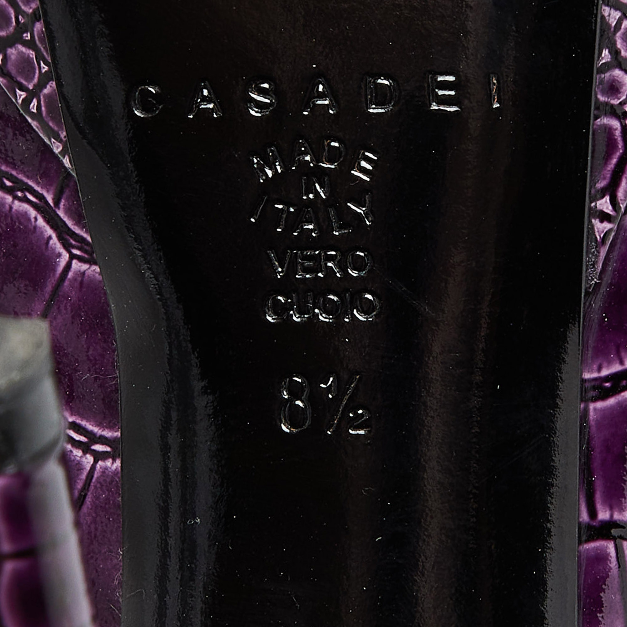 Casadei Purple Croc Embossed Patent Leather Mid Calf Platform Boots Size 38.5