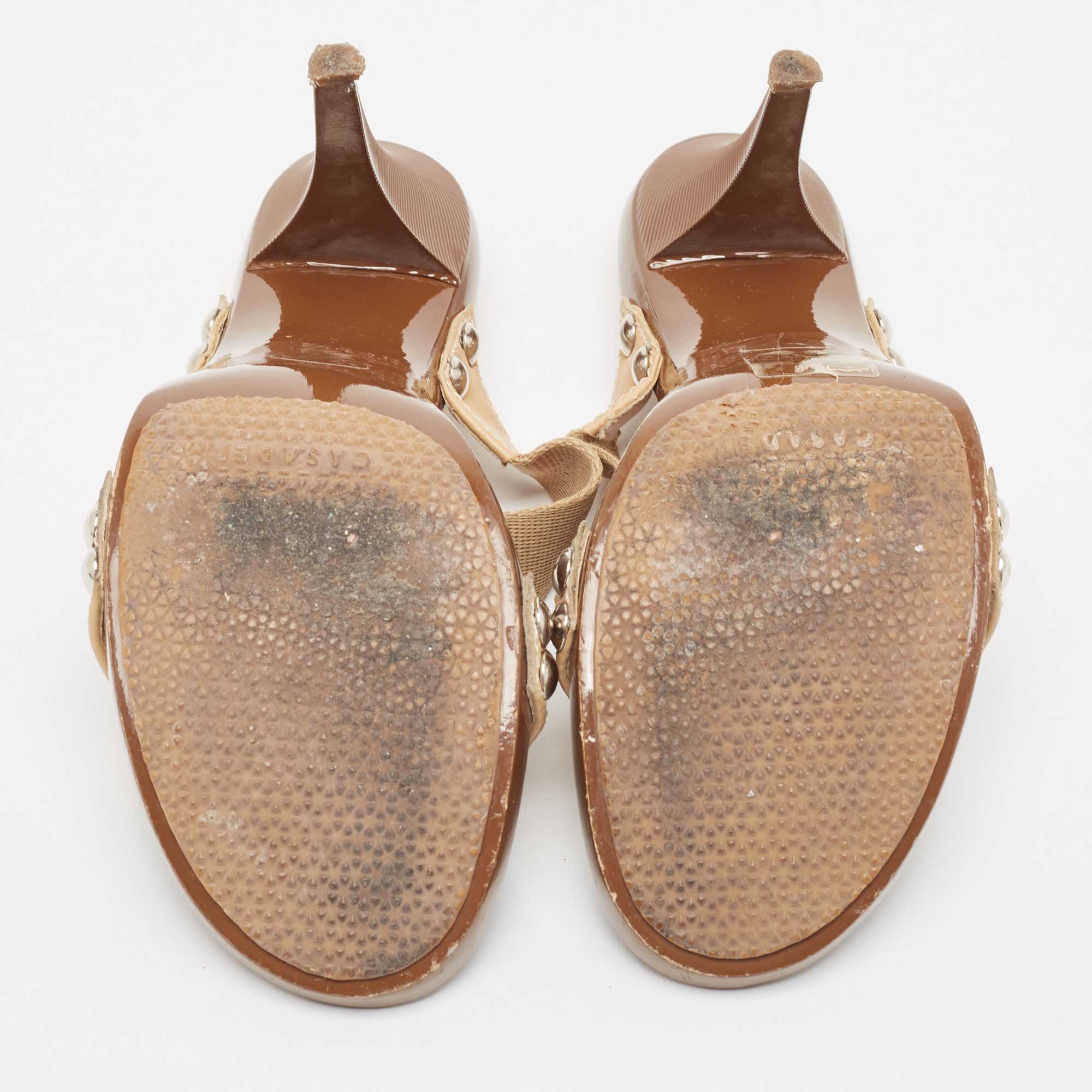 Casadei Beige/Brown Canvas Slide Sandals Size 38