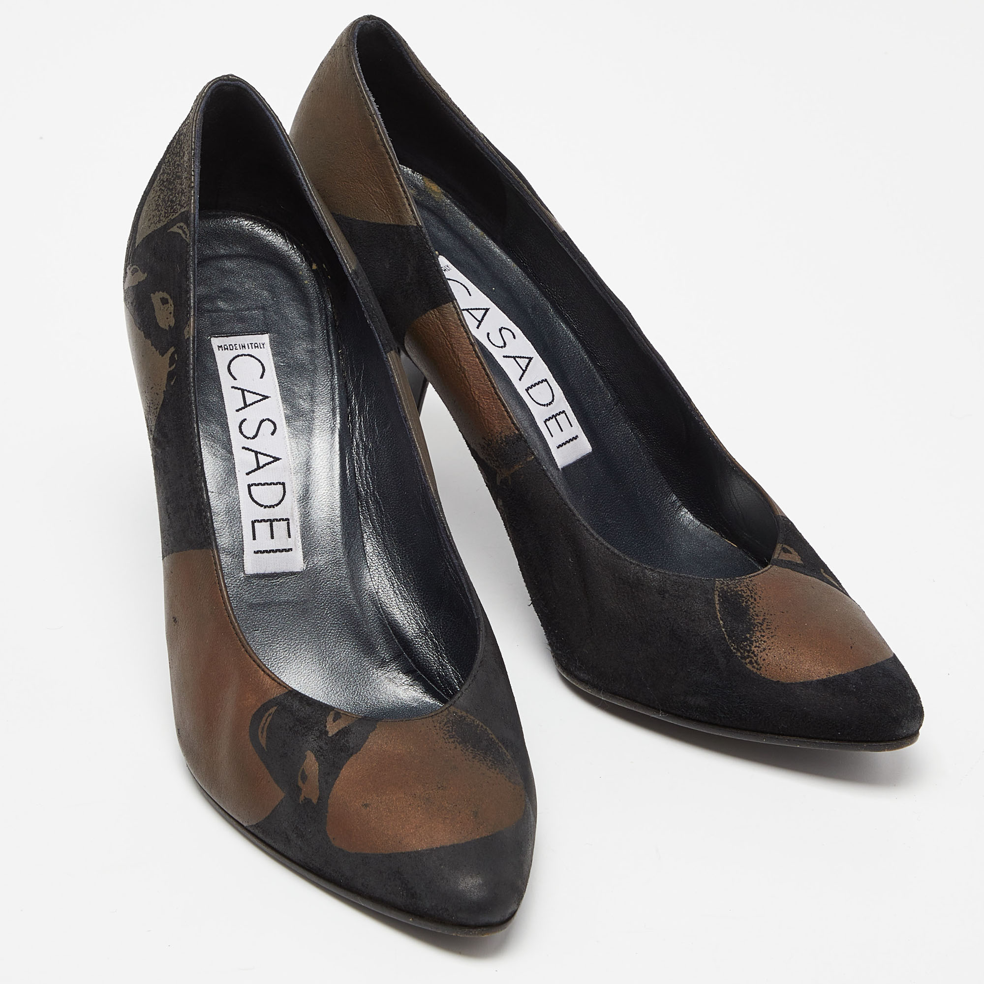 Casadei Black/Brown Printed Nubuck Leather Pointed Toe Pumps Size 39