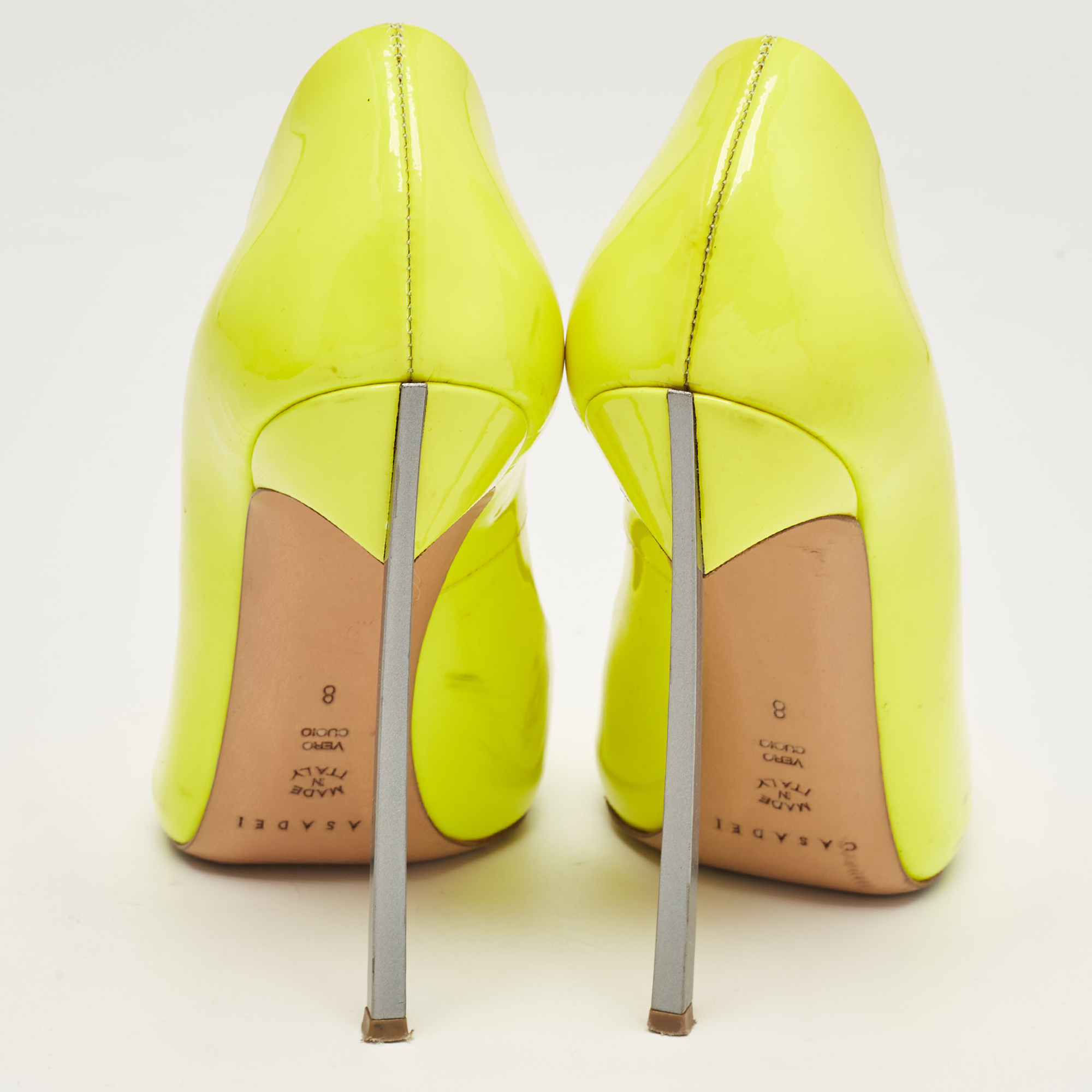 Casadei Neon Yellow Patent Leather Blade Pumps Size 38