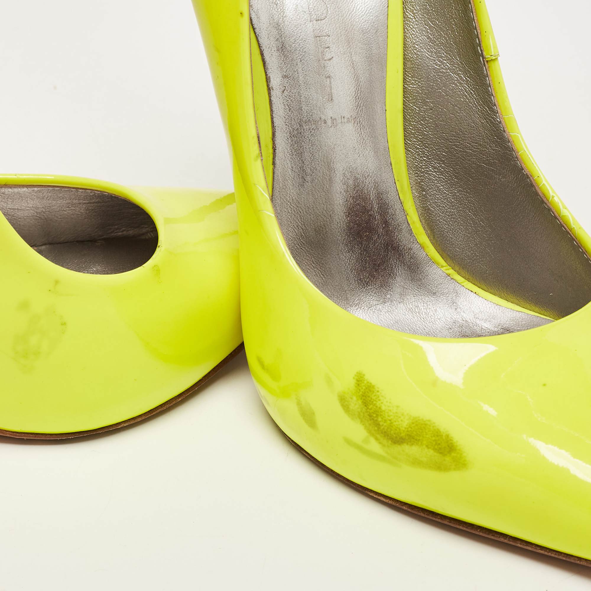 Casadei Neon Yellow Patent Leather Blade Pumps Size 38