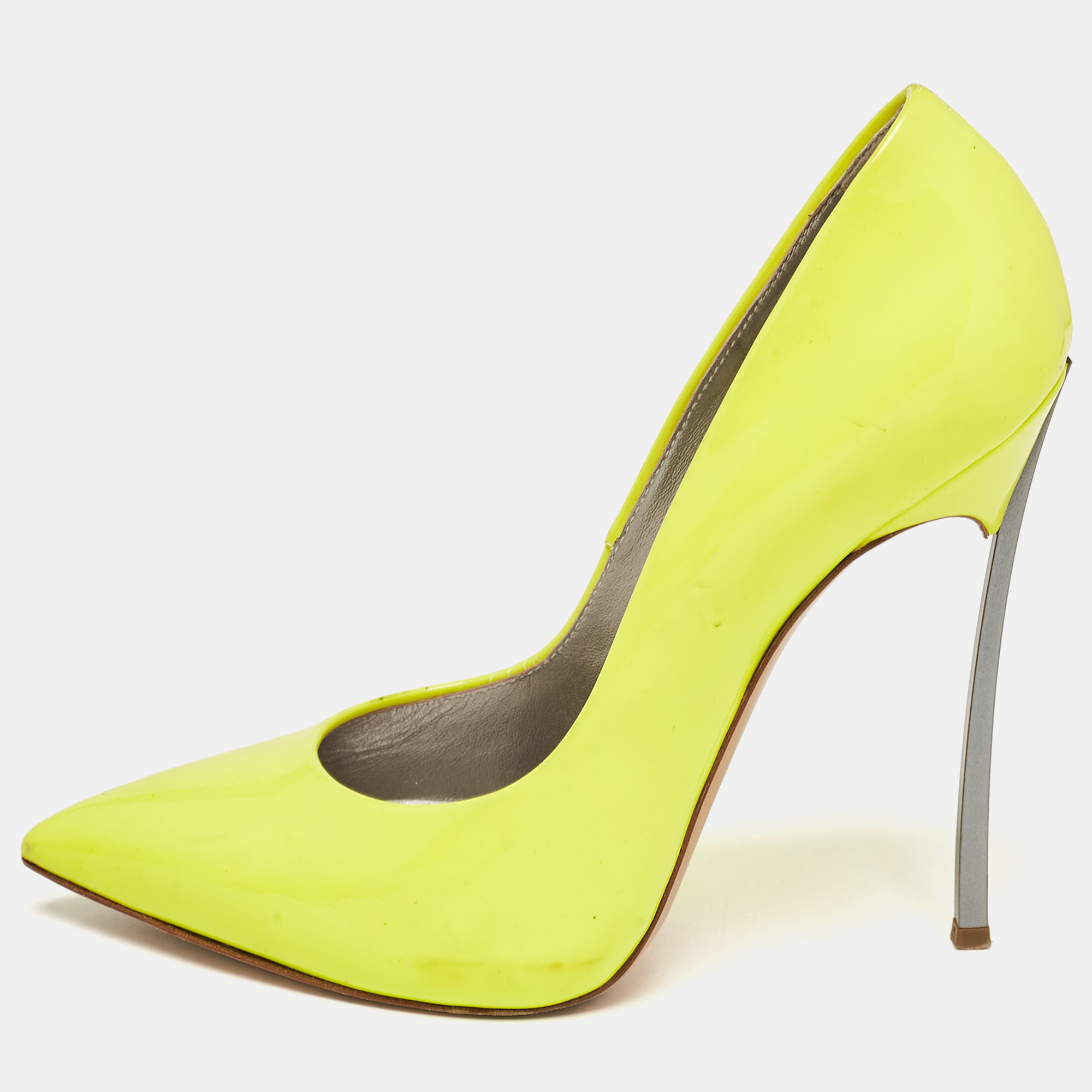 Casadei neon yellow patent leather blade pumps size 38