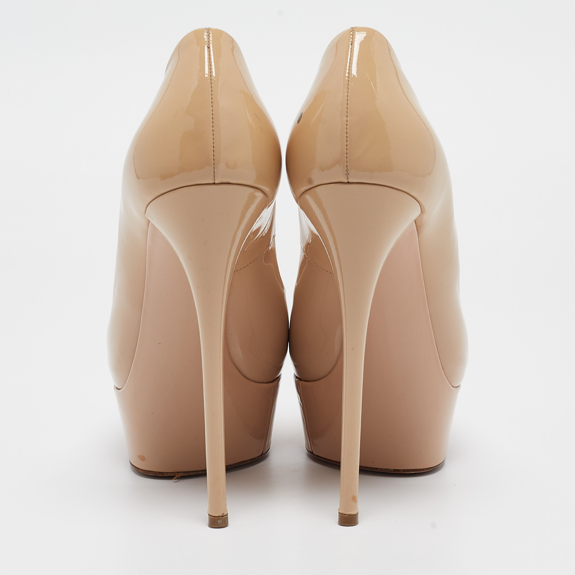 Casadei Beige Patent Leather Platform Peep Toe Pumps Size 39.5