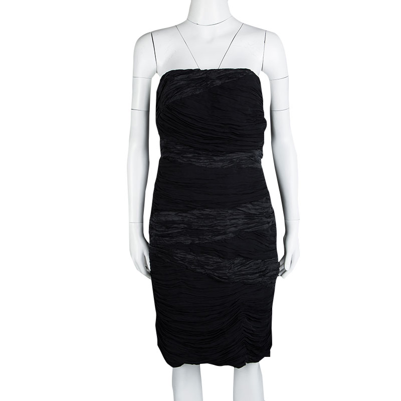 

Catherine Malandrino Black Ruched Silk Strapless Dress S