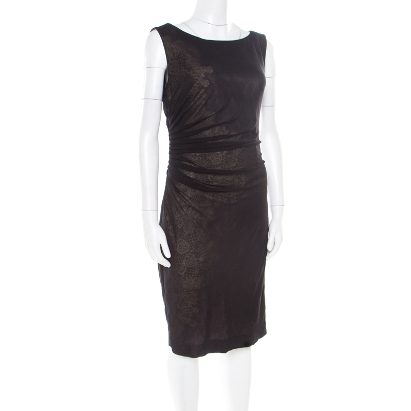 Catherine Malandrino Black Tulle Overlay Ruched Sleeveless Dress M