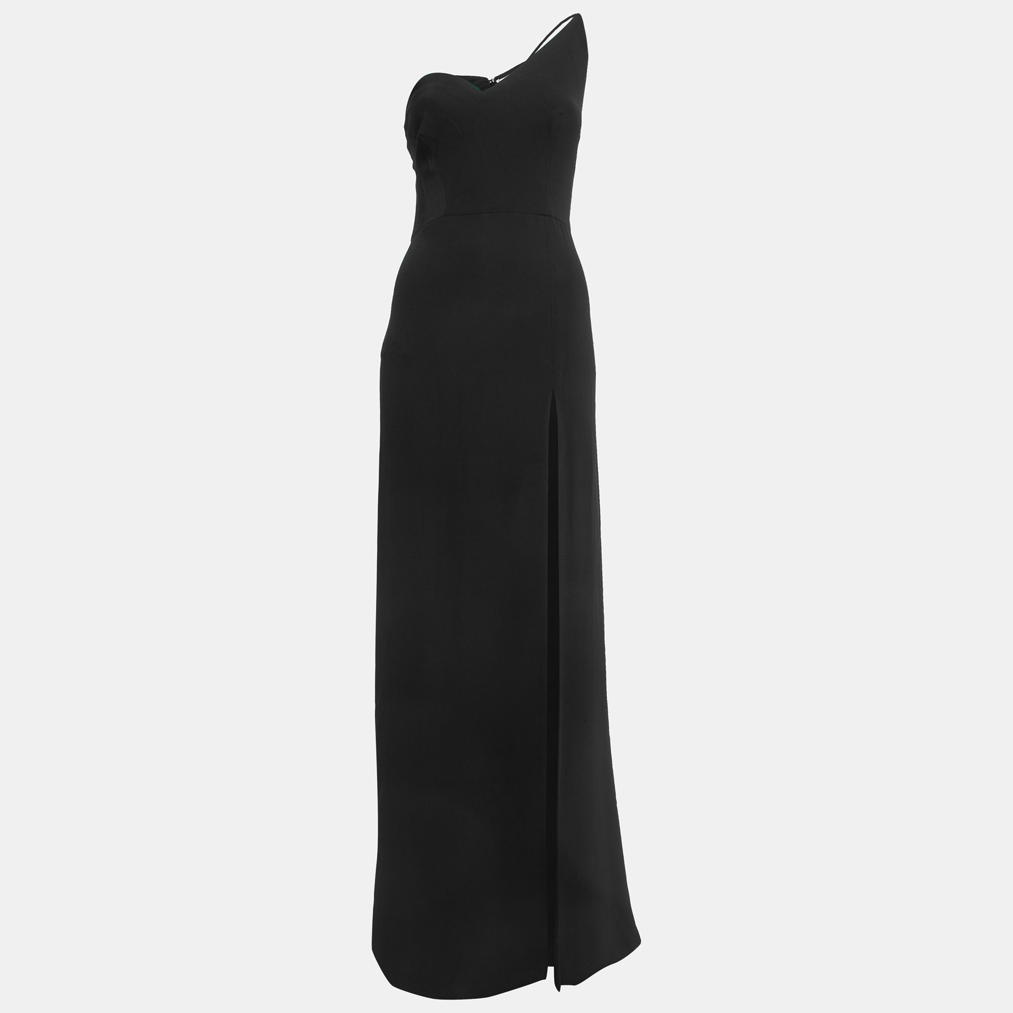 Celia Kritharioti Black Crepe One Shoulder Maxi Dress S