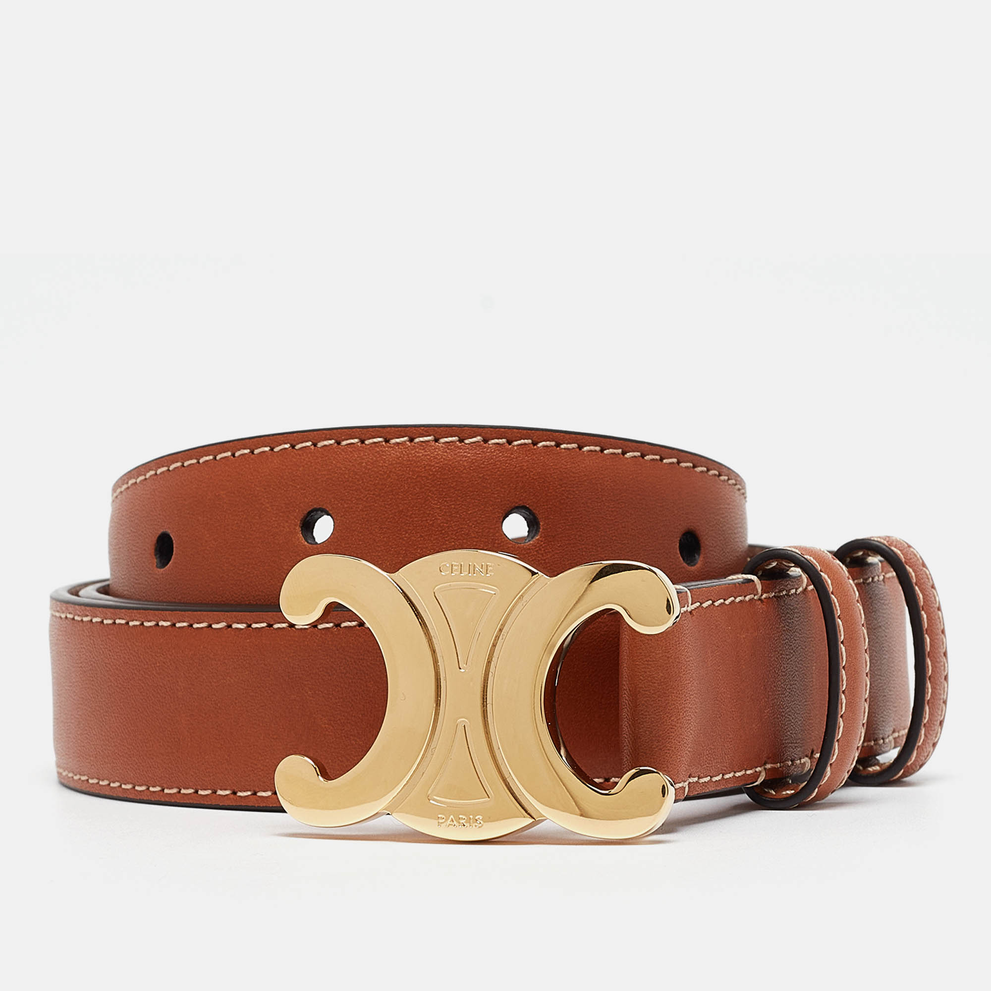Celine brown leather macadam buckle belt 90cm