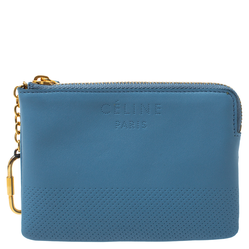 Image of Celine Blue Perforated Leather Solo Coin Purse