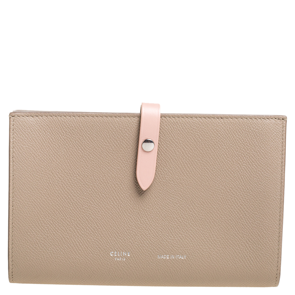 Image of Celine Beige/Pink Leather Large Multifunction Strap Wallet