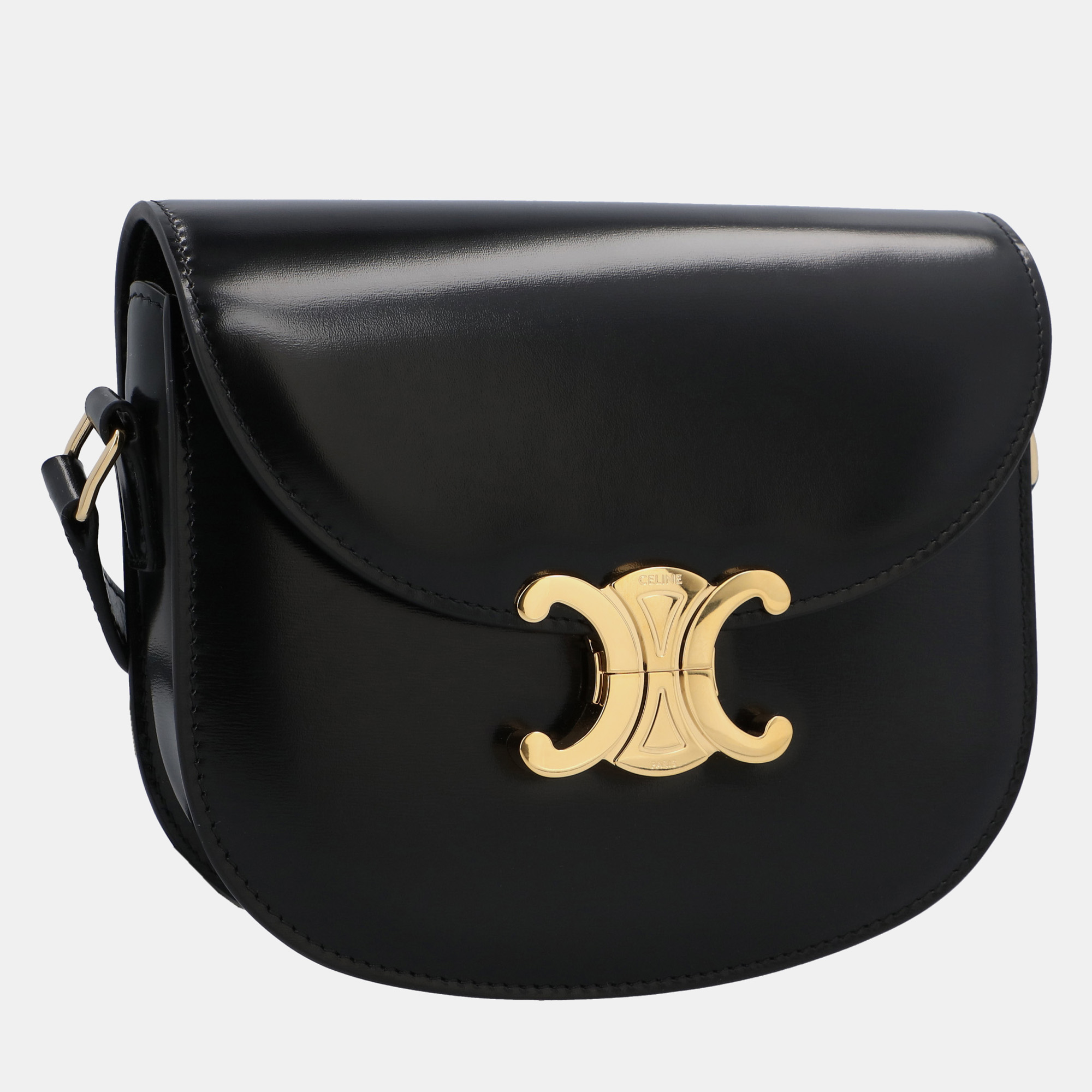 Celine Black Leather Besace Triomphe Shoulder Bag