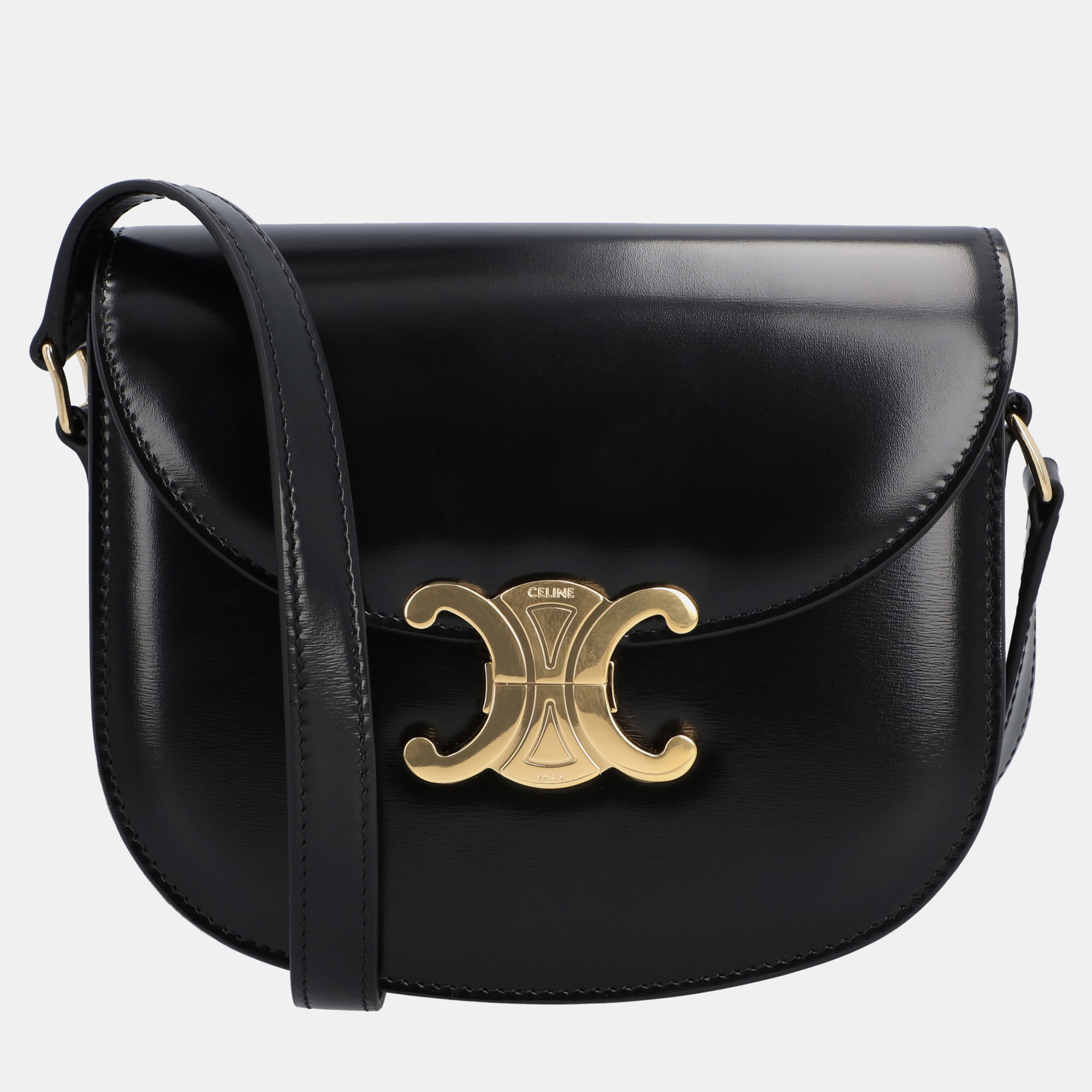 Celine black leather besace triomphe shoulder bag