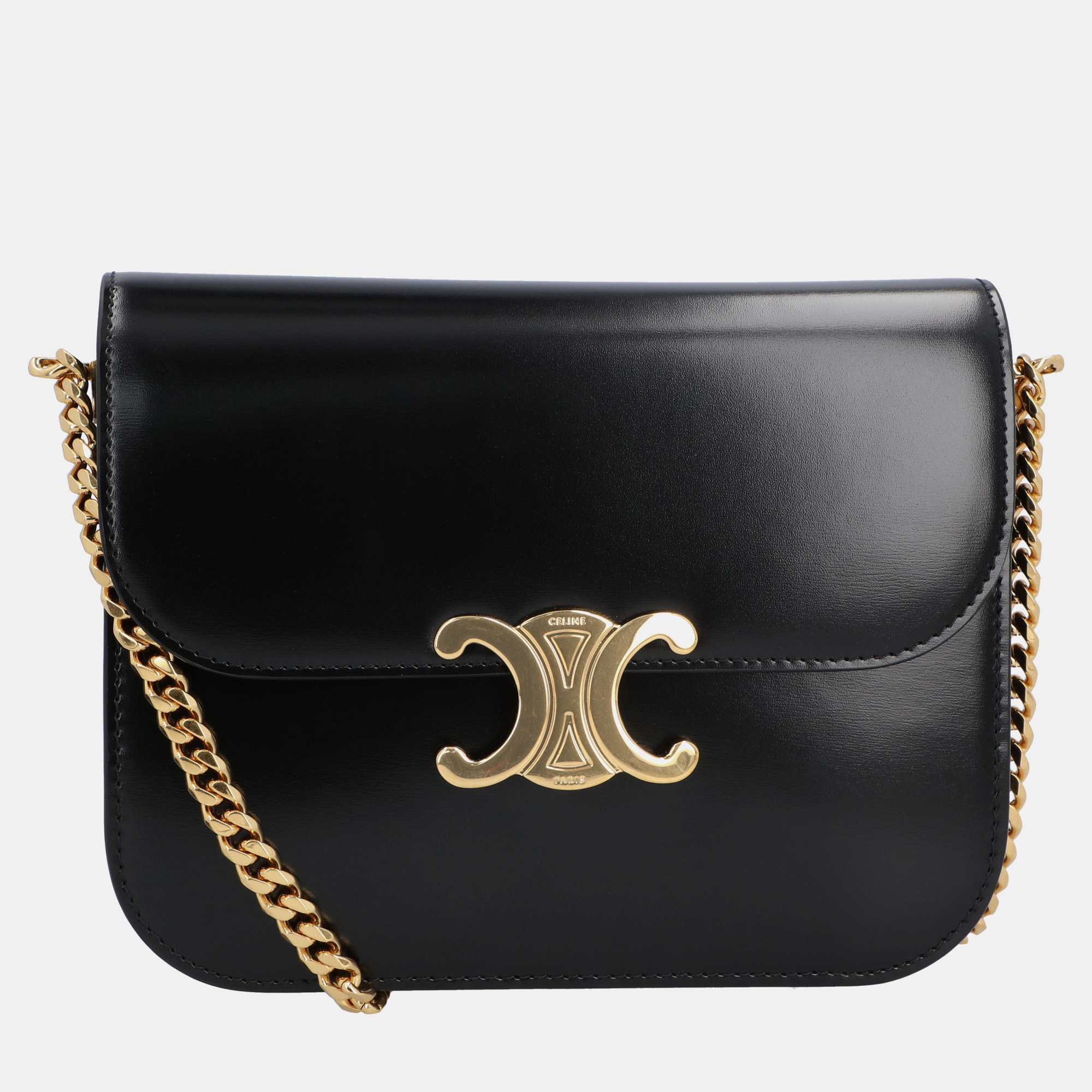 Celine black leather triomphe shoulder bag