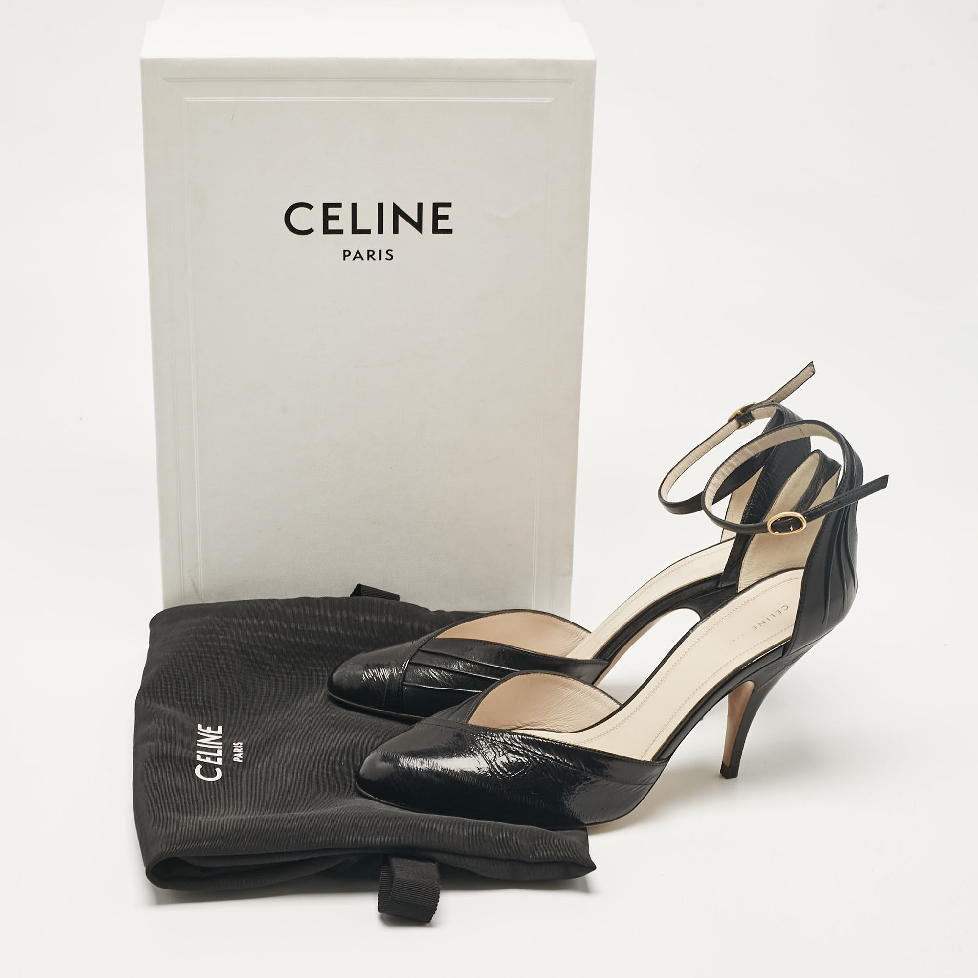 Celine Black Eel Leather Ankle Strap Pumps Size 38