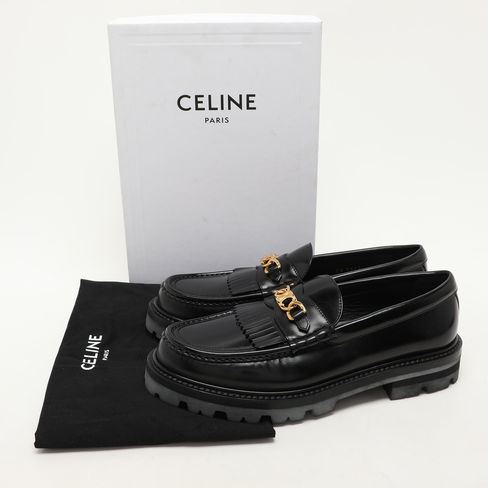 Celine Black Patent Triomphe Frame Margaret Loafers Size 40