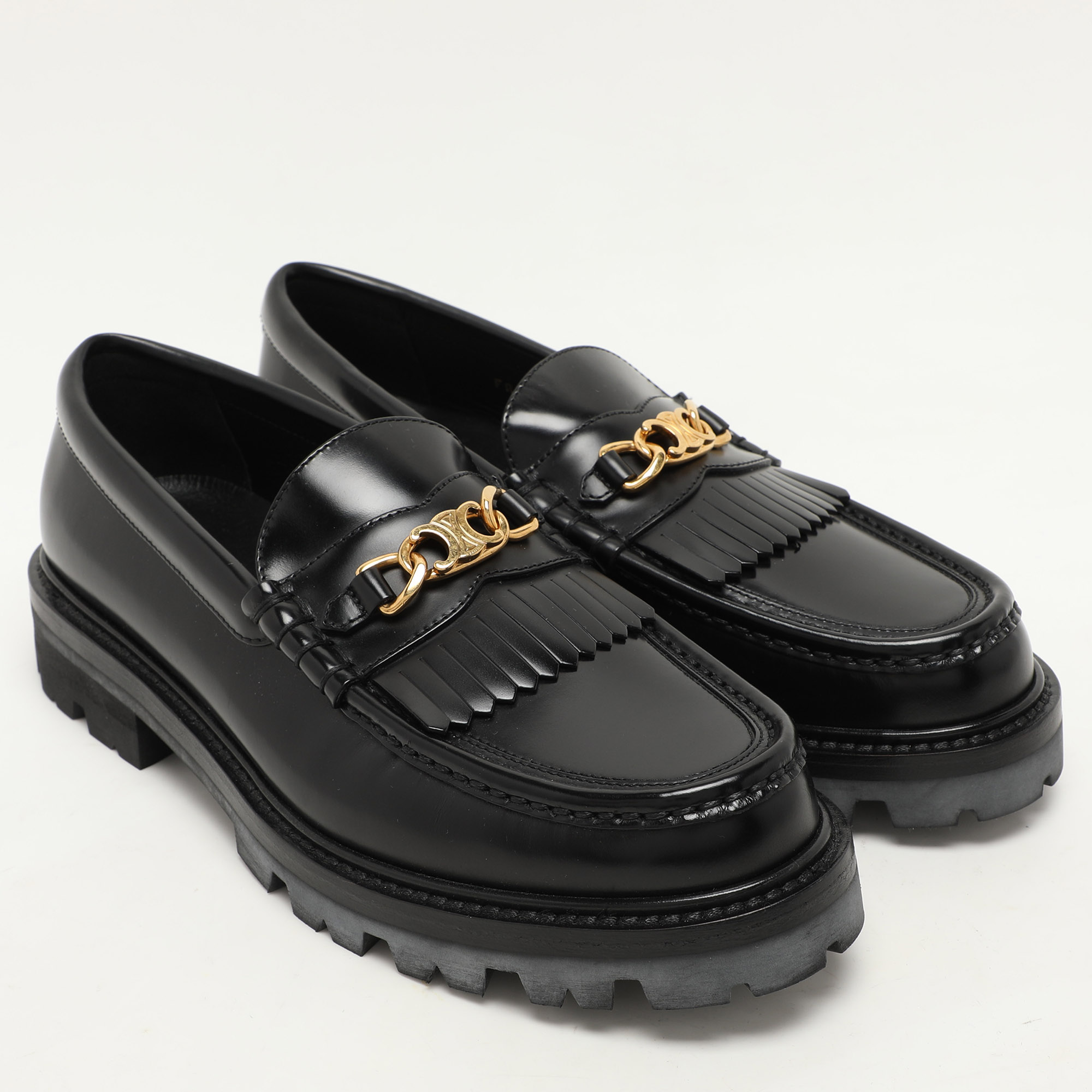 Celine Black Patent Triomphe Frame Margaret Loafers Size 40