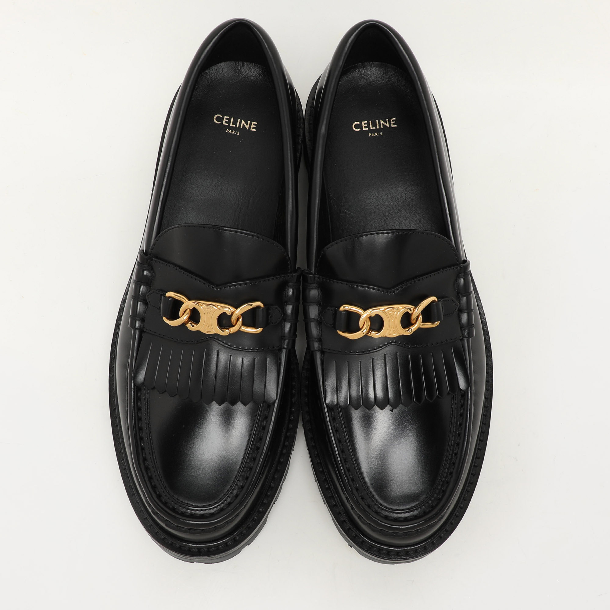 Celine Black Patent Triomphe Frame Margaret Loafers Size 40