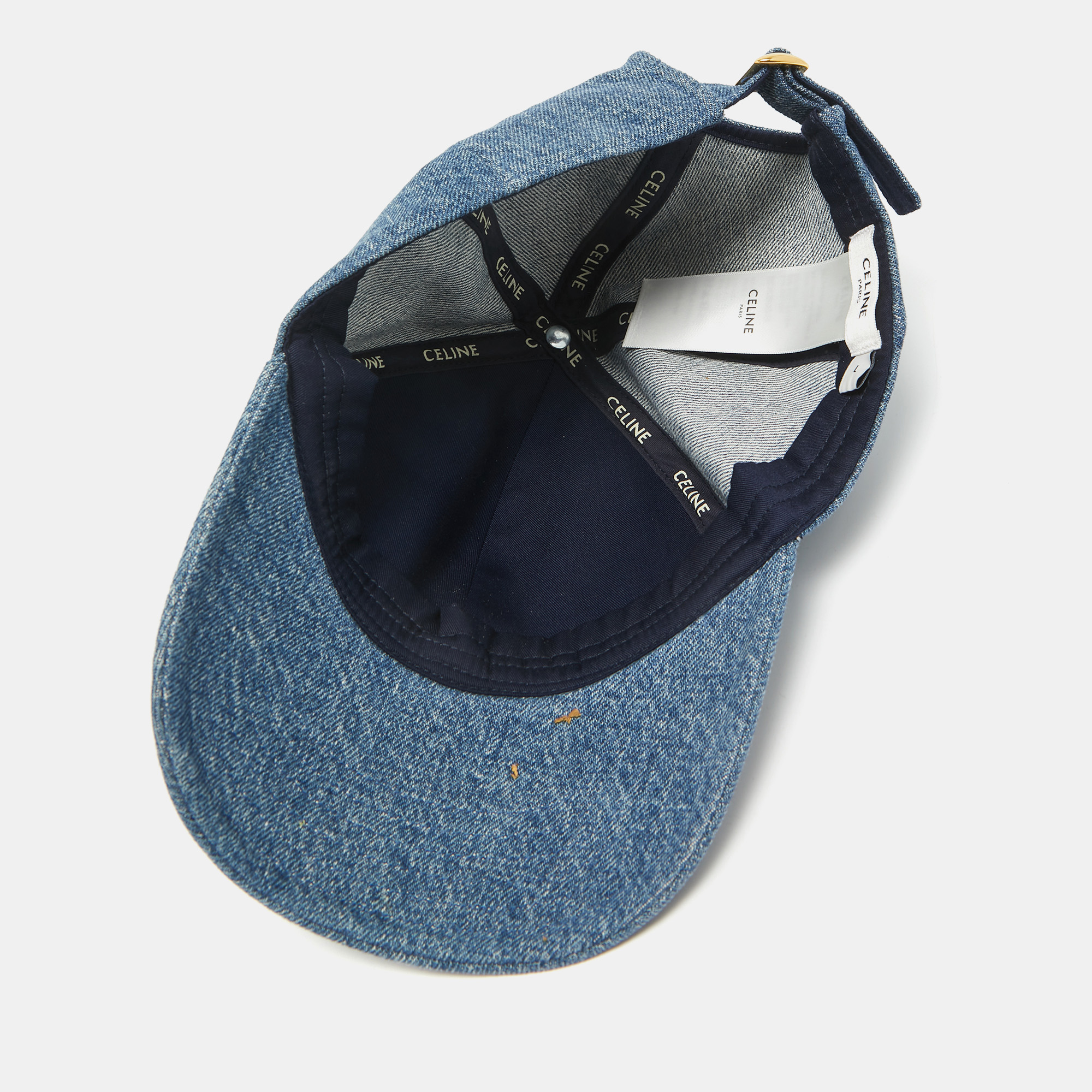 Celine Blue Applique Denim Triomphe Baseball Cap L