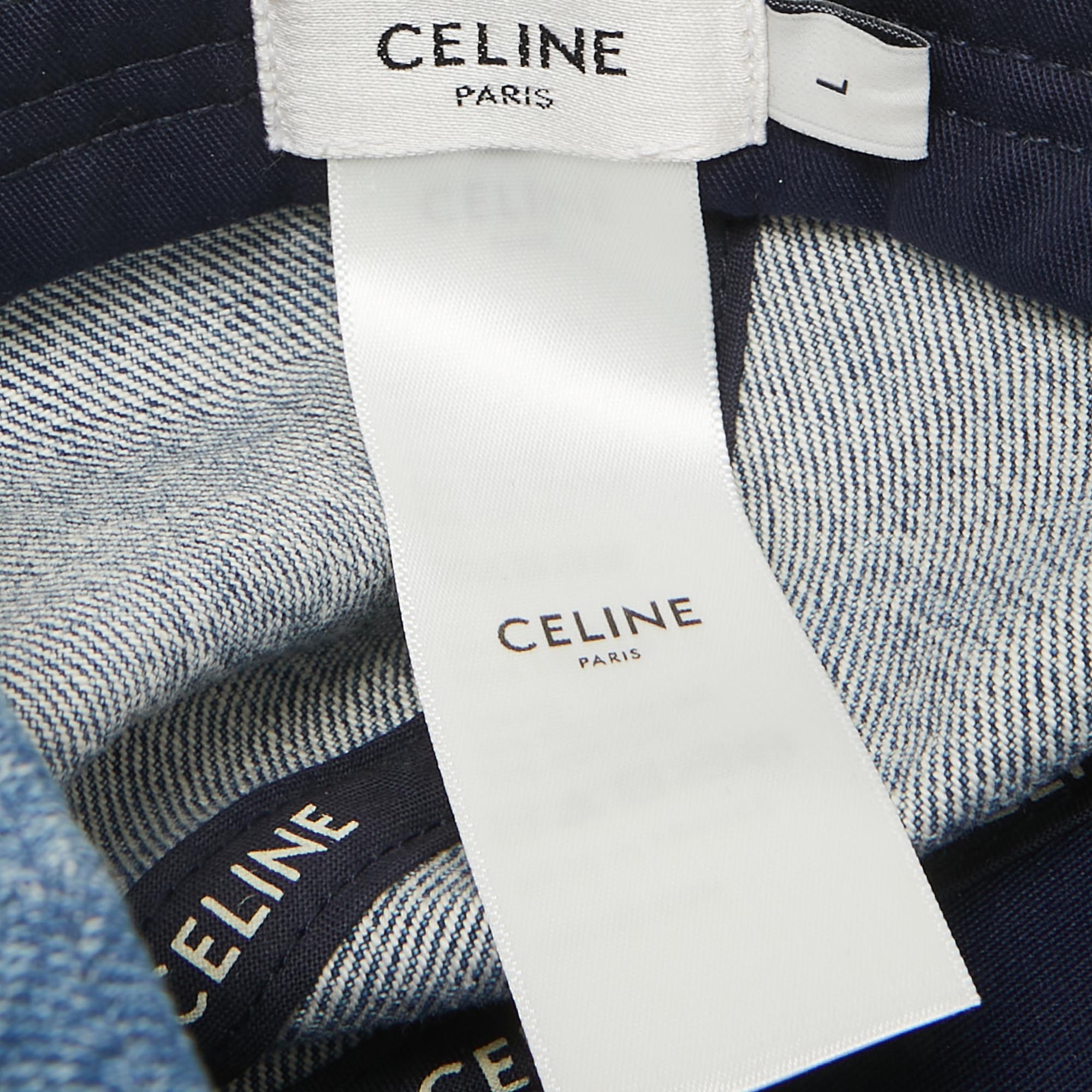 Celine Blue Applique Denim Triomphe Baseball Cap L