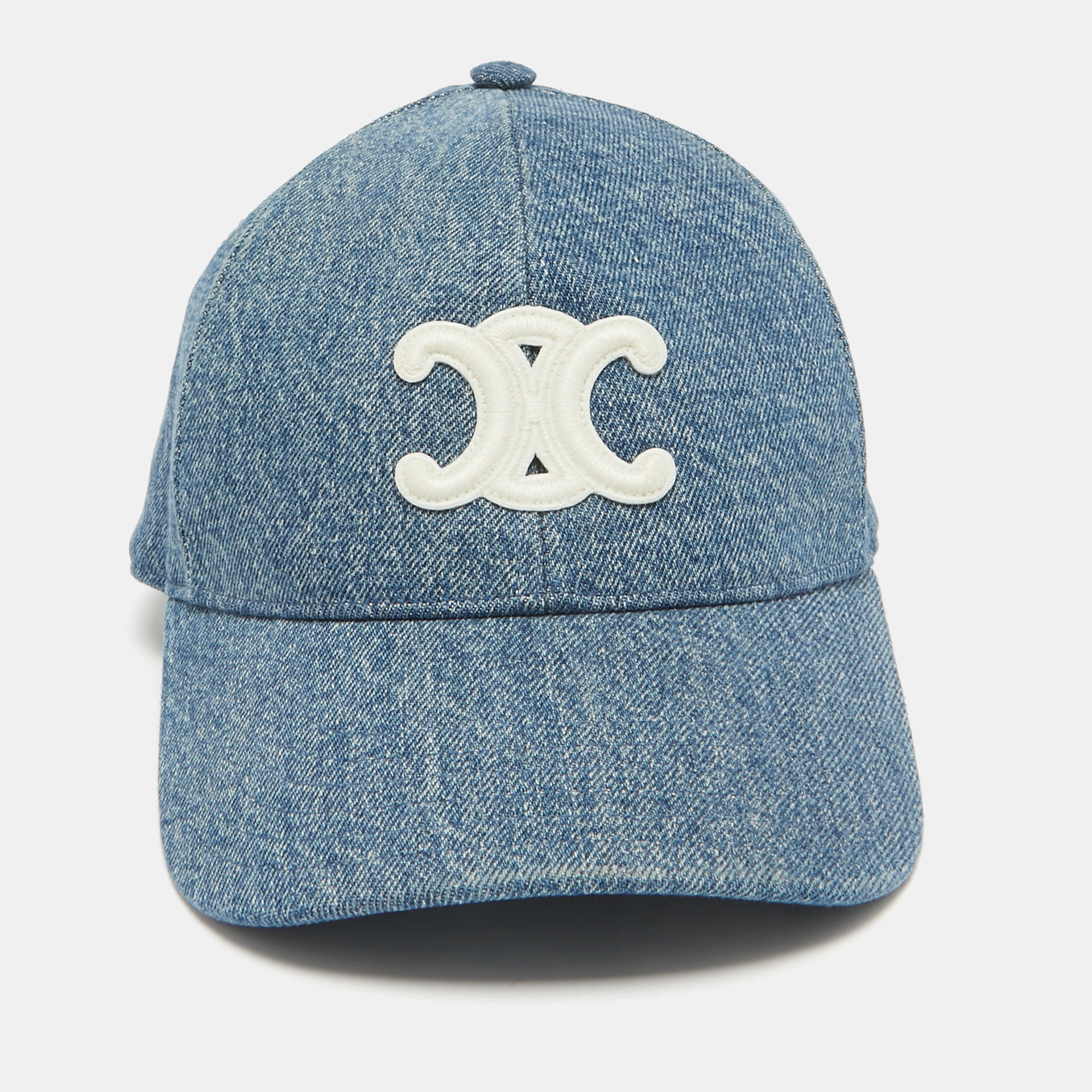 Celine Blue Applique Denim Triomphe Baseball Cap L