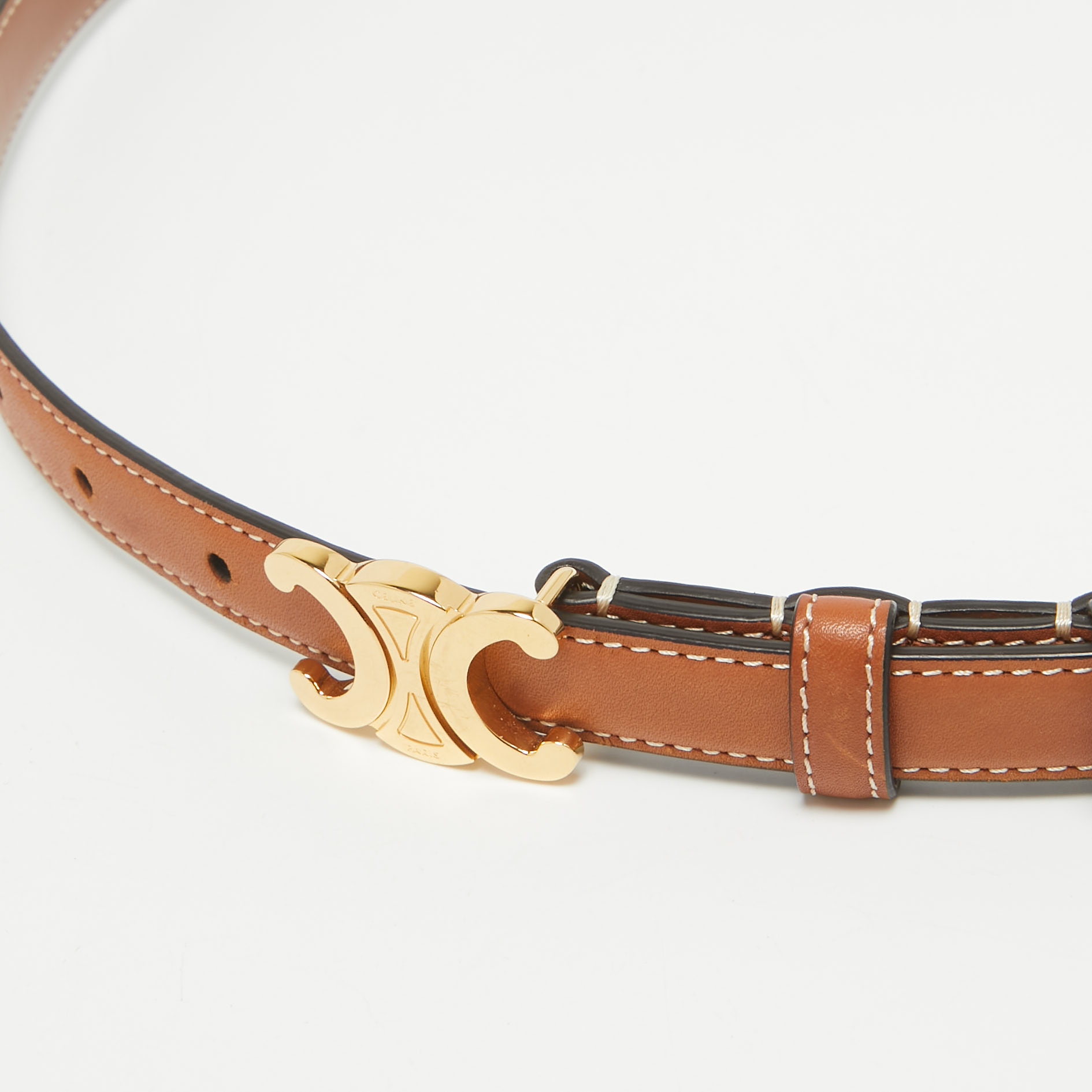 Celine Tan Leather Triomphe Buckle Belt 75 CM