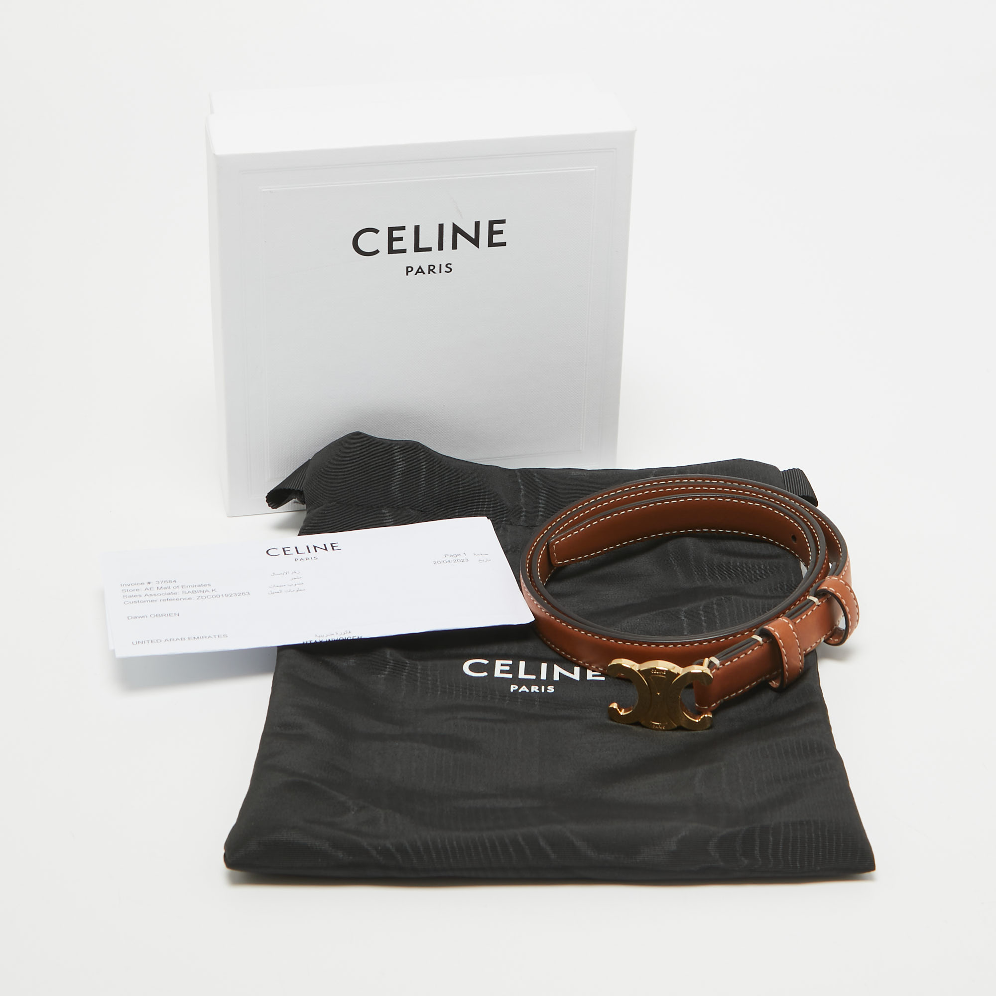 Celine Tan Leather Triomphe Buckle Belt 75 CM