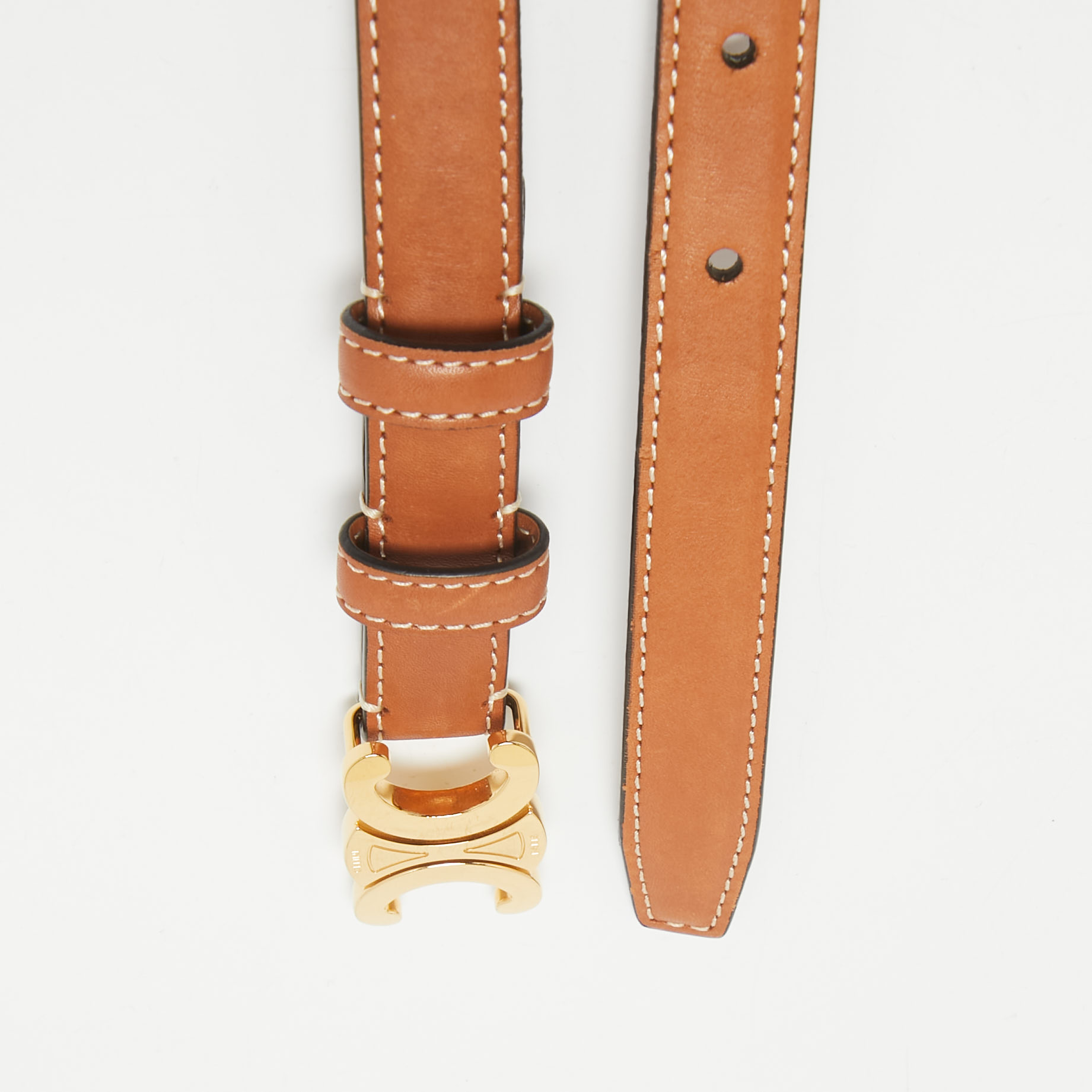 Celine Tan Leather Triomphe Buckle Belt 75 CM