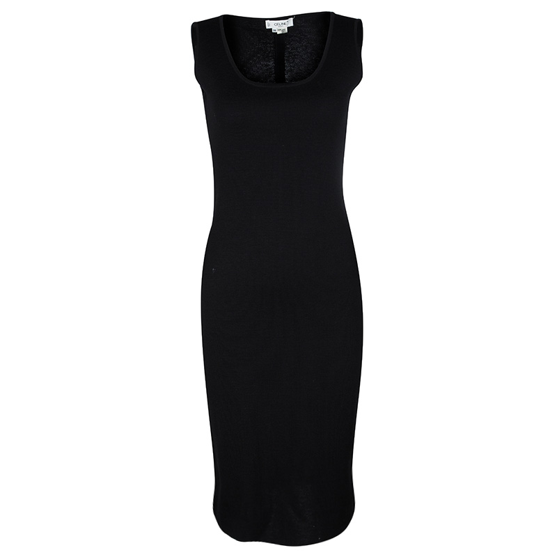 Image of Celine Vintage Black Wool Sleeveless Bodycon Dress S