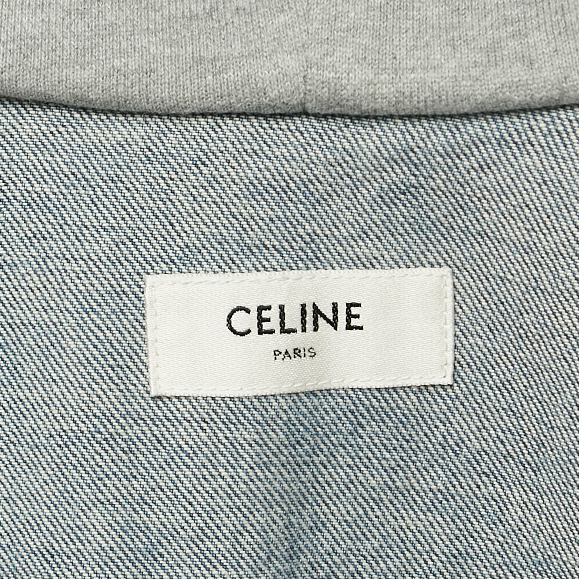 Celine Blue Logo Print Denim Hooded Sleeveless Jacket XS