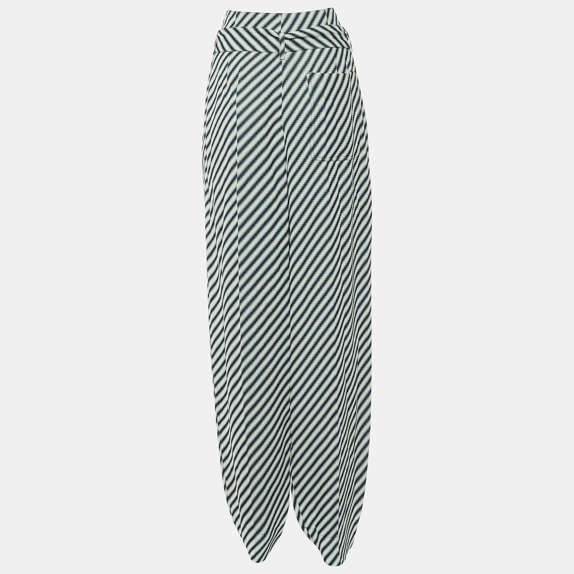 Celine Ecru/Black Diagonal Pattern Textured Pleated Trousers M