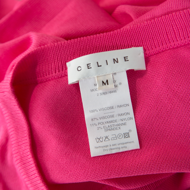 Celine Hot Pink Ribbed Knit One Shoulder Top M