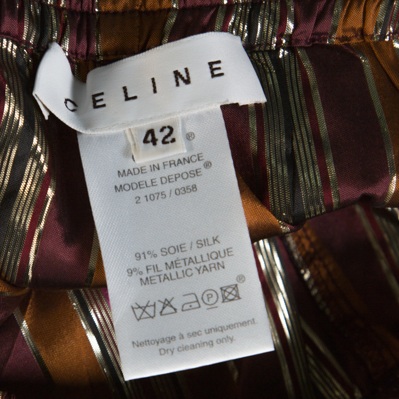 Celine Brown Metallic Striped Silk Straight Fit Trousers L