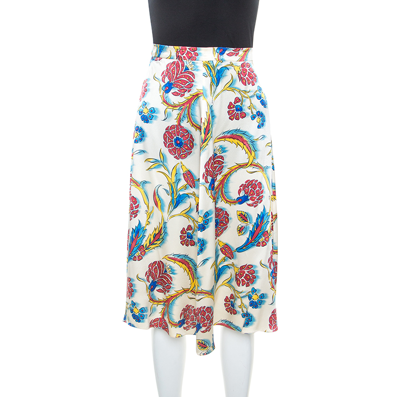 Image of Celine Multicolor Printed Silk A-Line Skirt S