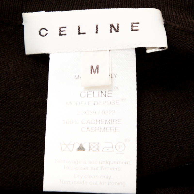 Celine Brown Cashmere Knit Long Sleeve Top M