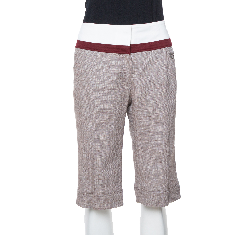 Image of Celine Beige Linen Contrast Waist Band Shorts M