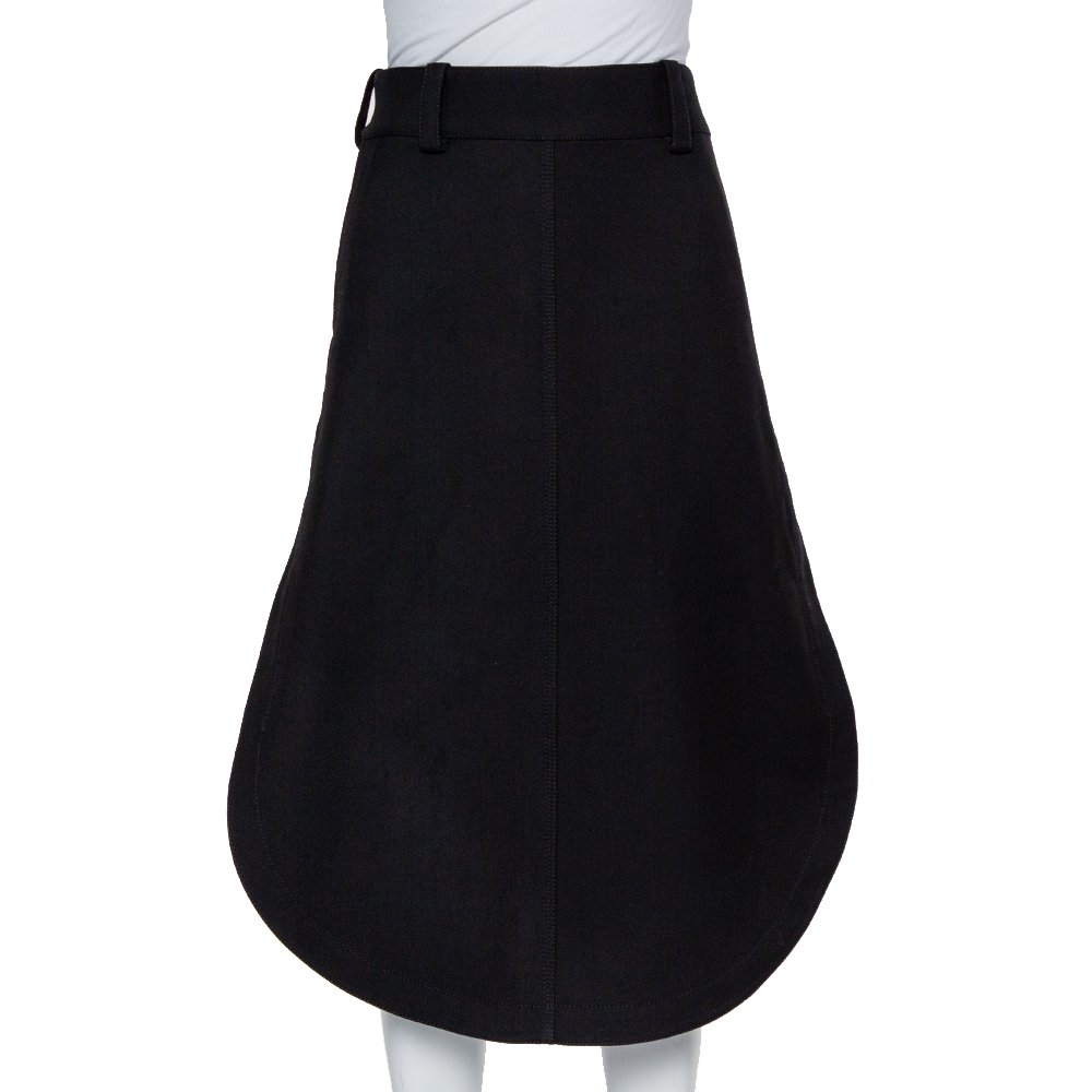 Celine Black Wool Rounded Hem Midi Skirt S