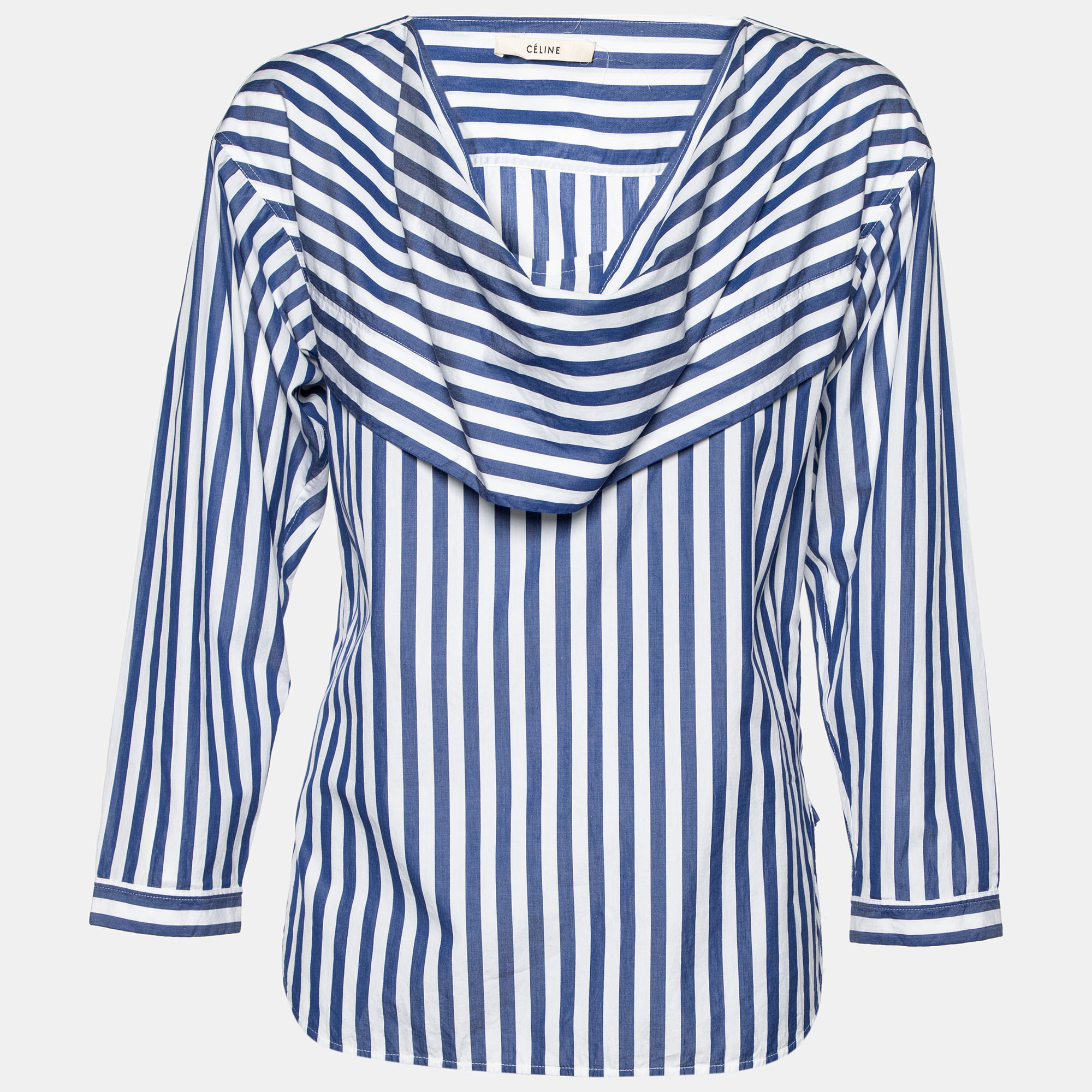 Celine Blue & White Striped Cotton Oversized Blouse S