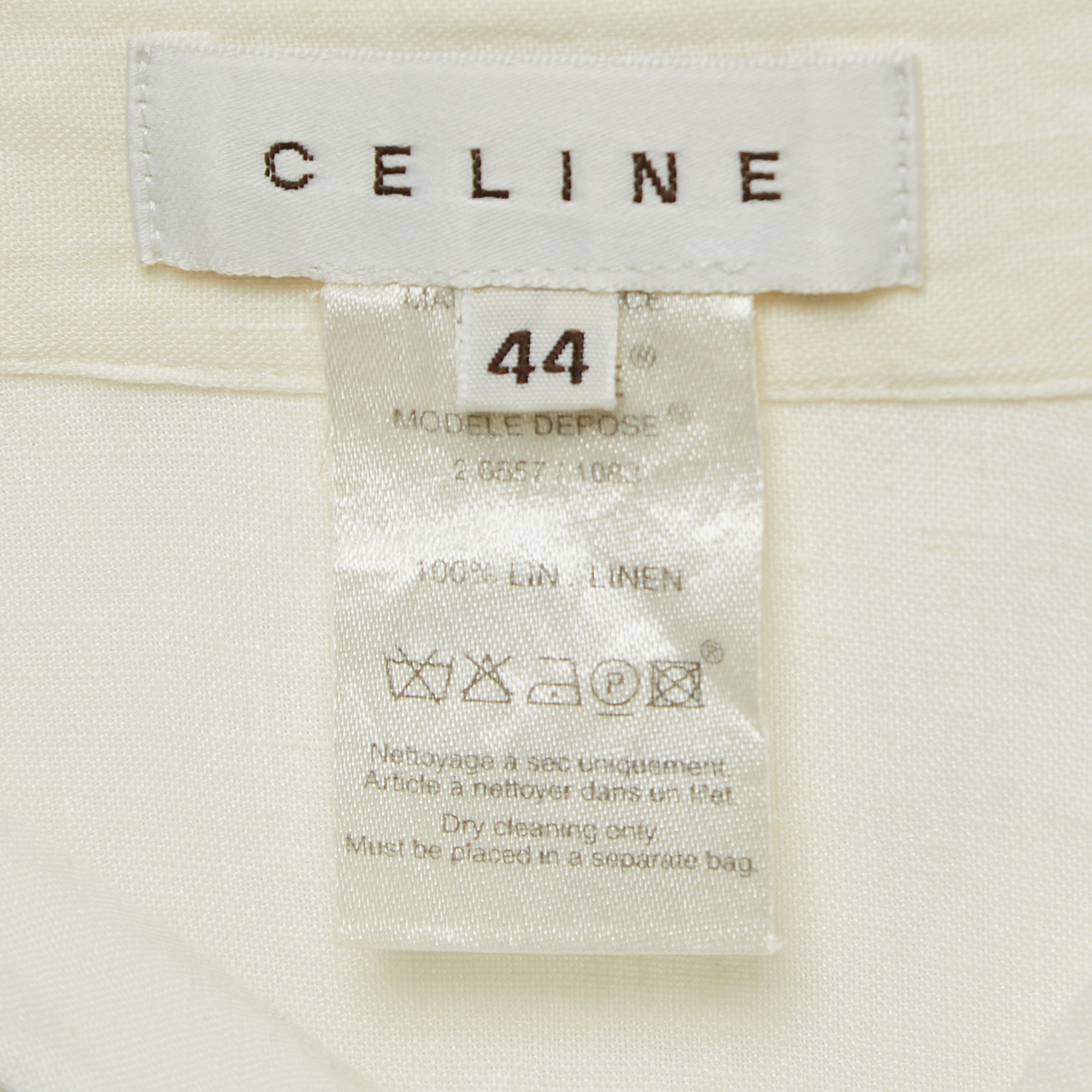 Celine Off White Linen Eyelet Patterned Top & Pants Set L