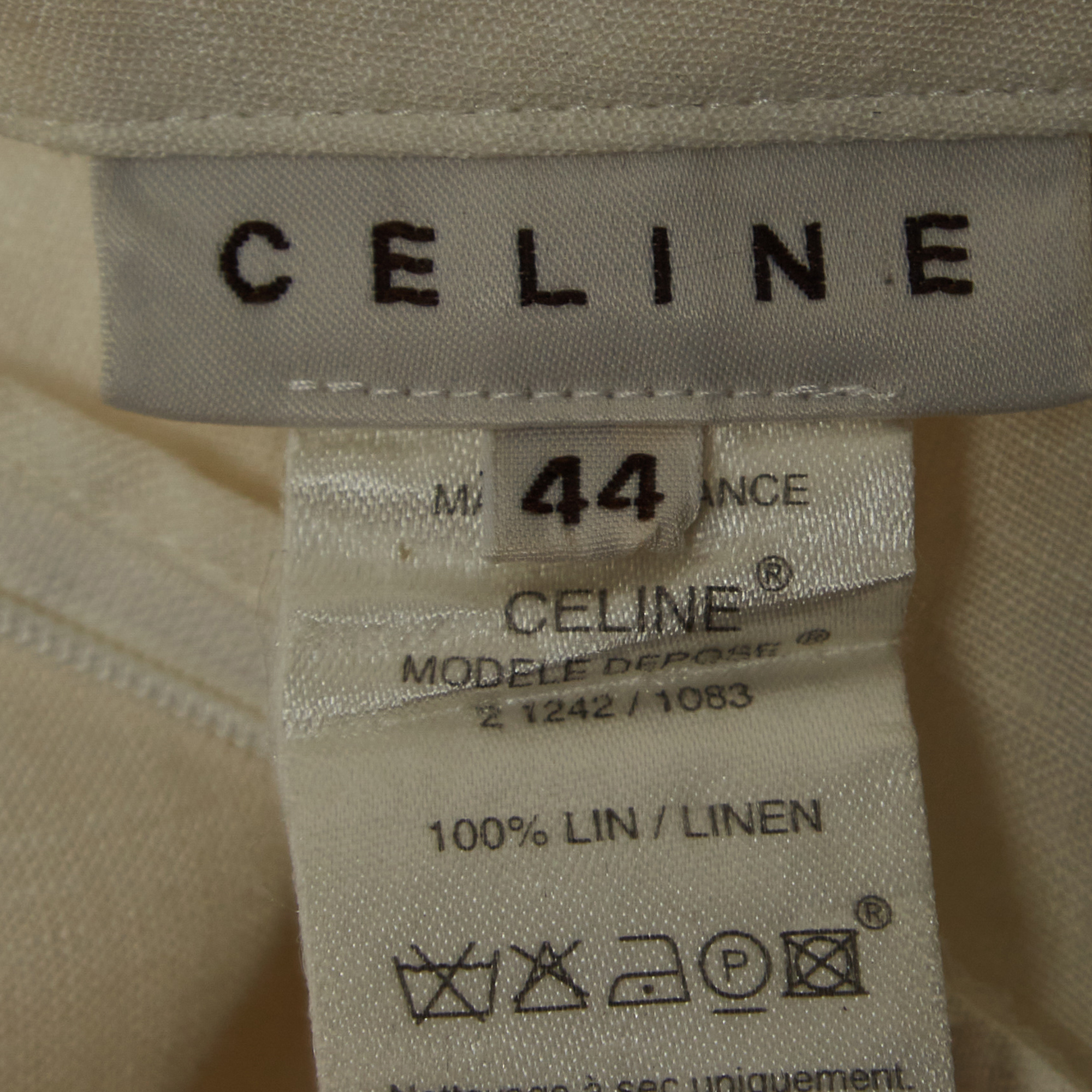 Celine Off White Linen Eyelet Patterned Top & Pants Set L