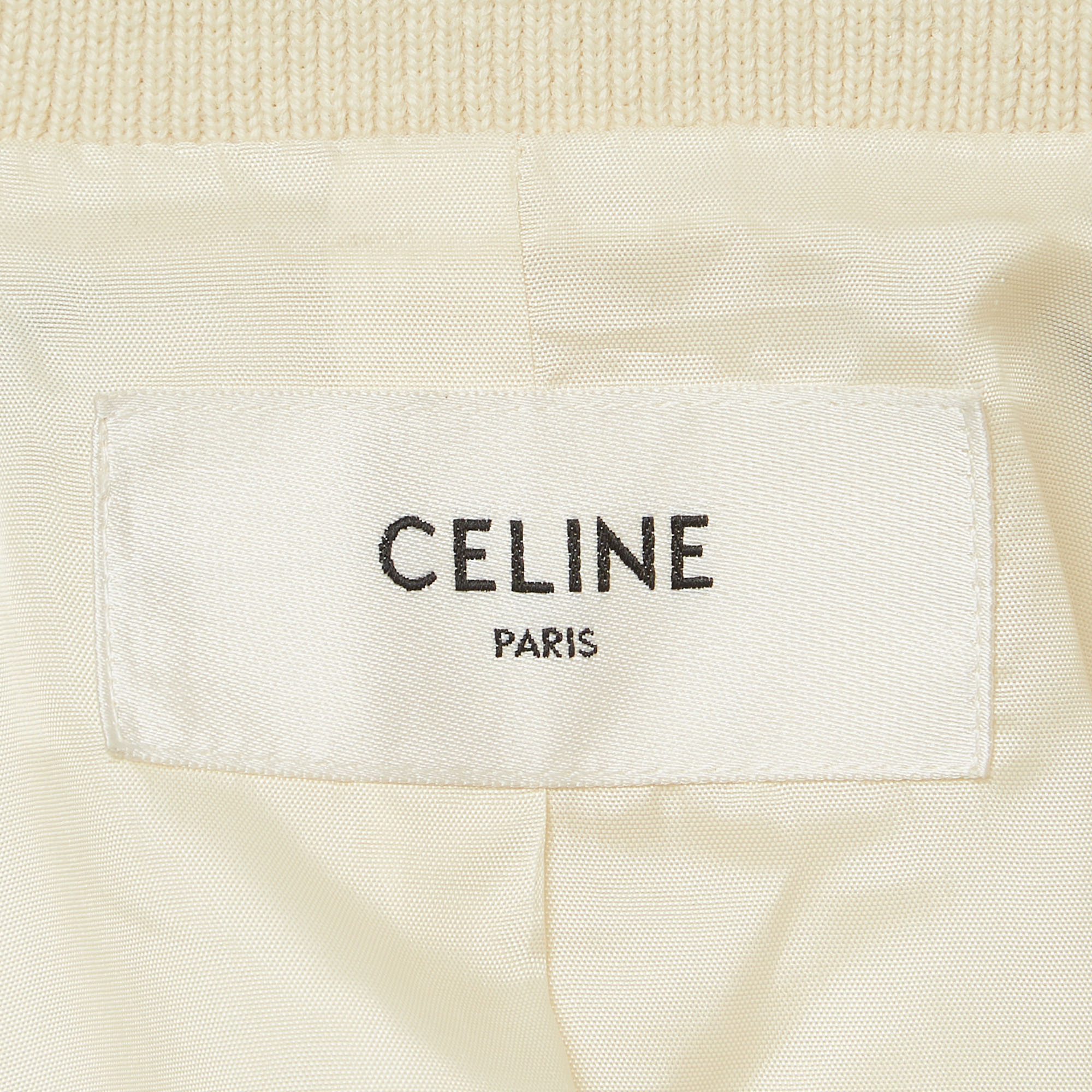 Celine Cream Satin Embroidered Bomber Jacket S