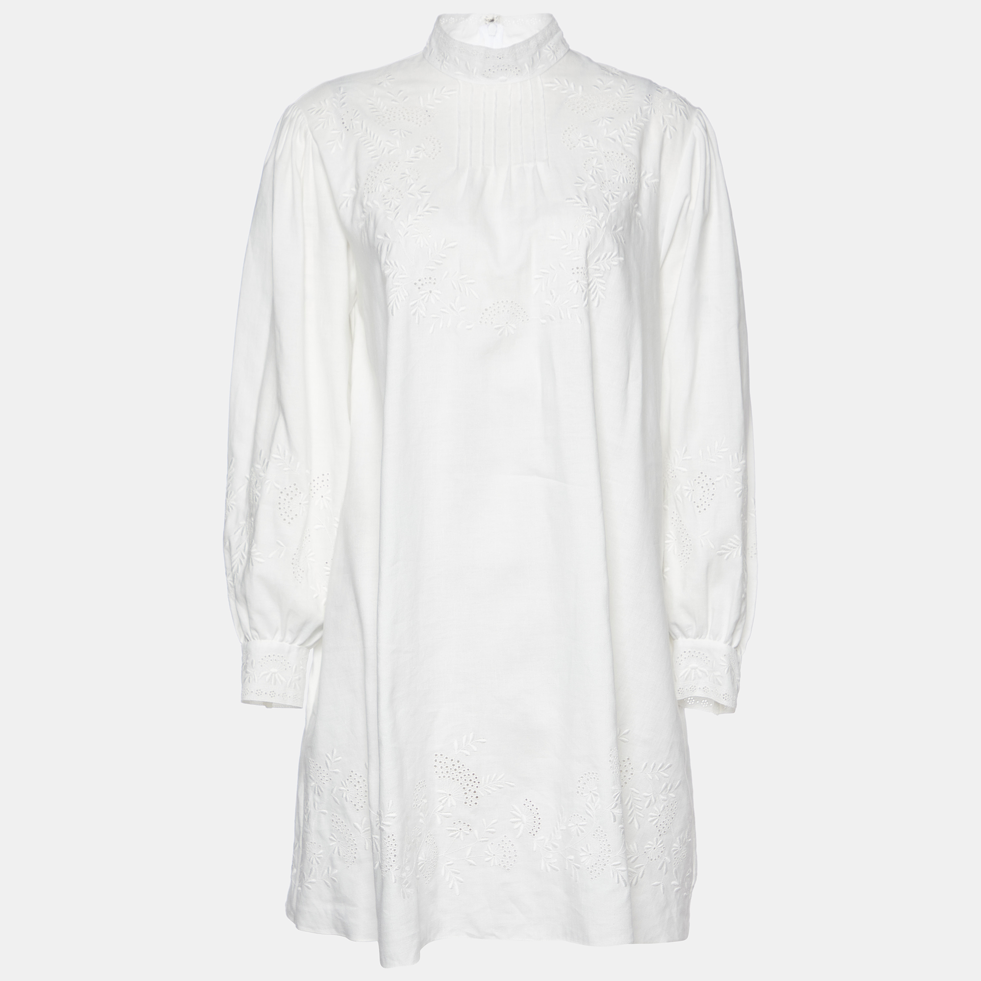 Celine white cotton & linen embroidered shift dress m