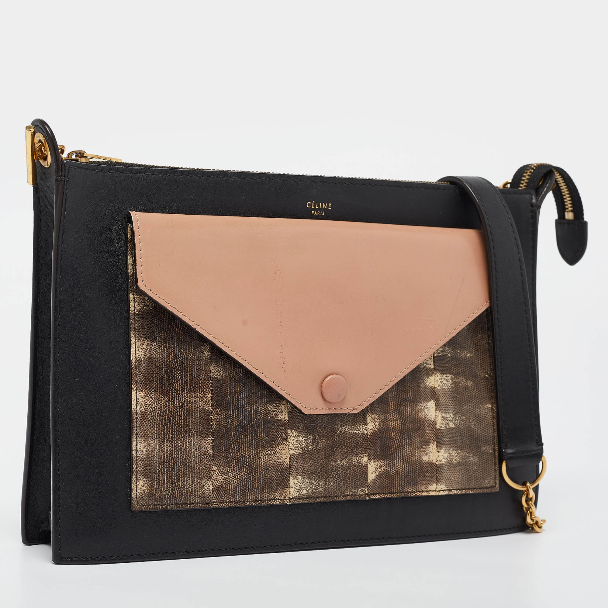 Celine Multicolor Leather And Watersnake Pocket Envelope Shoulder Bag