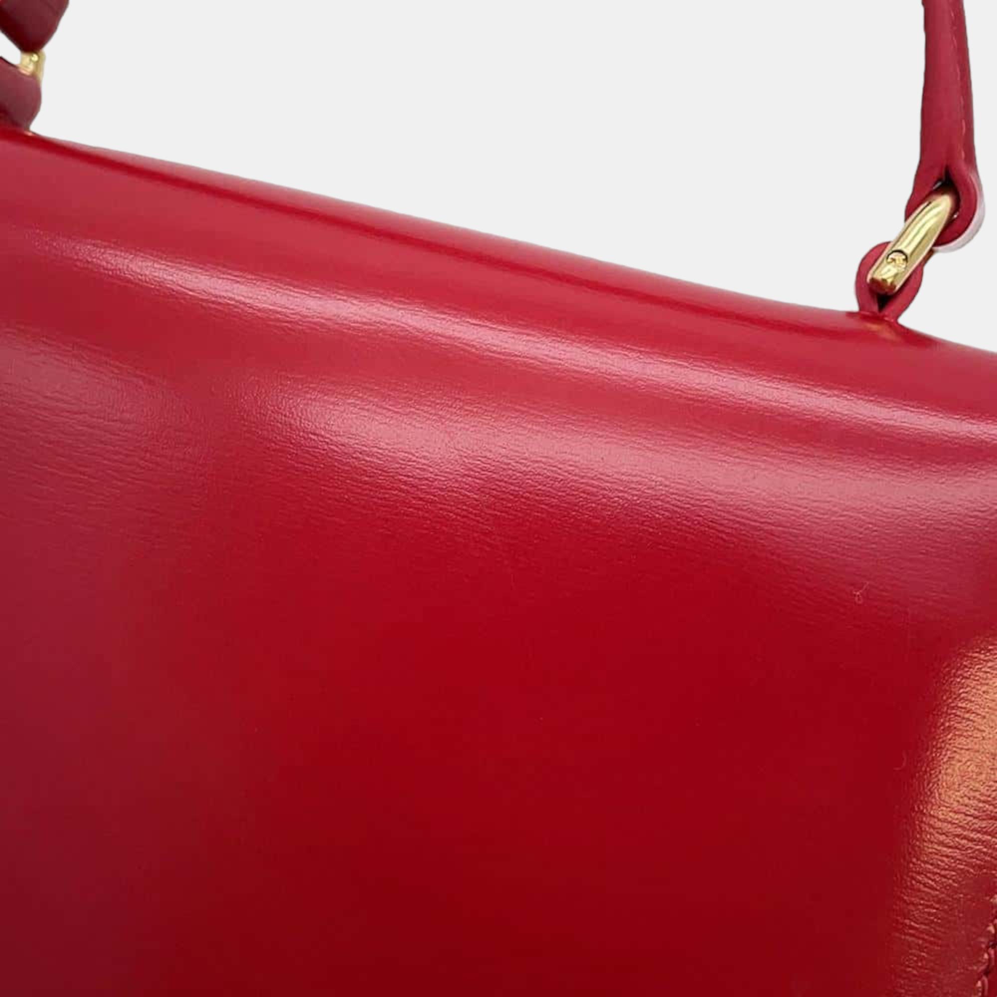 Celine Red Shiny Calfskin Leather Teen Besace Clea Triomphe Shoulder Bag