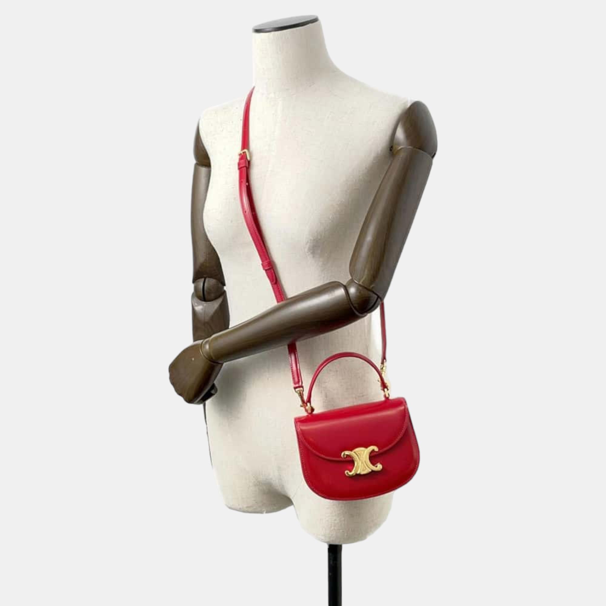 Celine Red Shiny Calfskin Leather Teen Besace Clea Triomphe Shoulder Bag