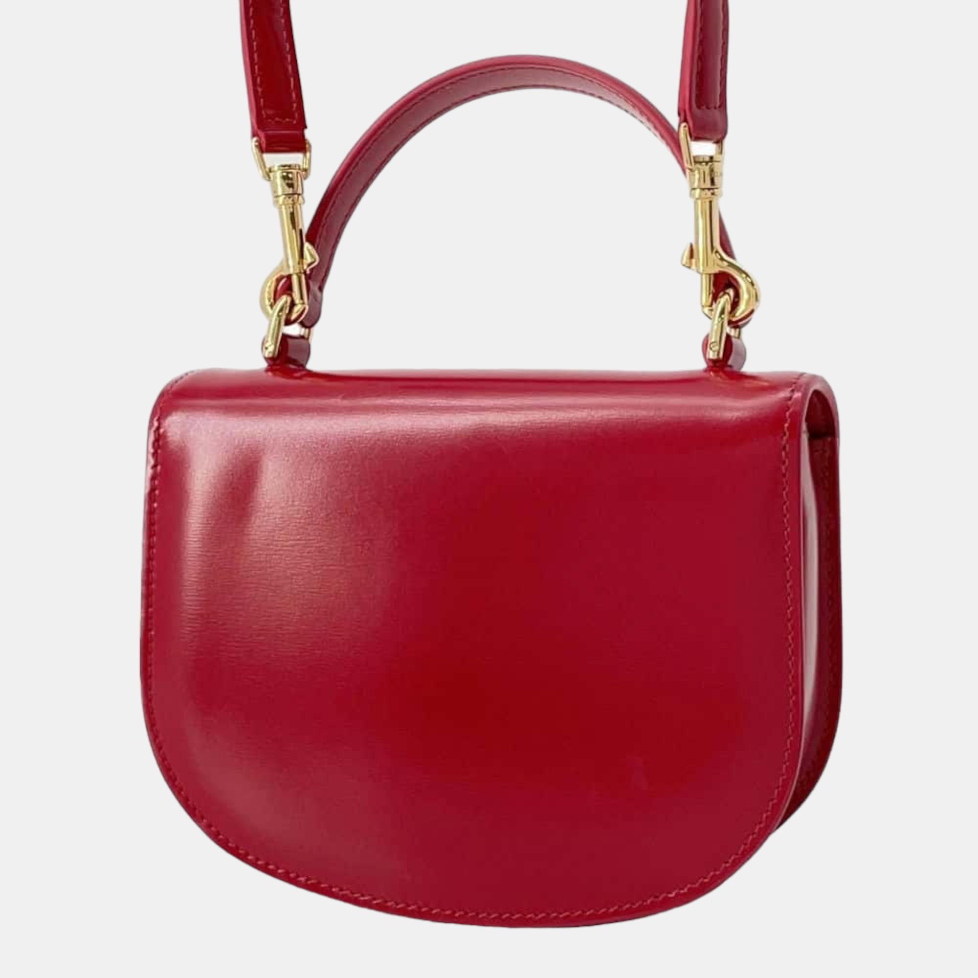 Celine Red Shiny Calfskin Leather Teen Besace Clea Triomphe Shoulder Bag