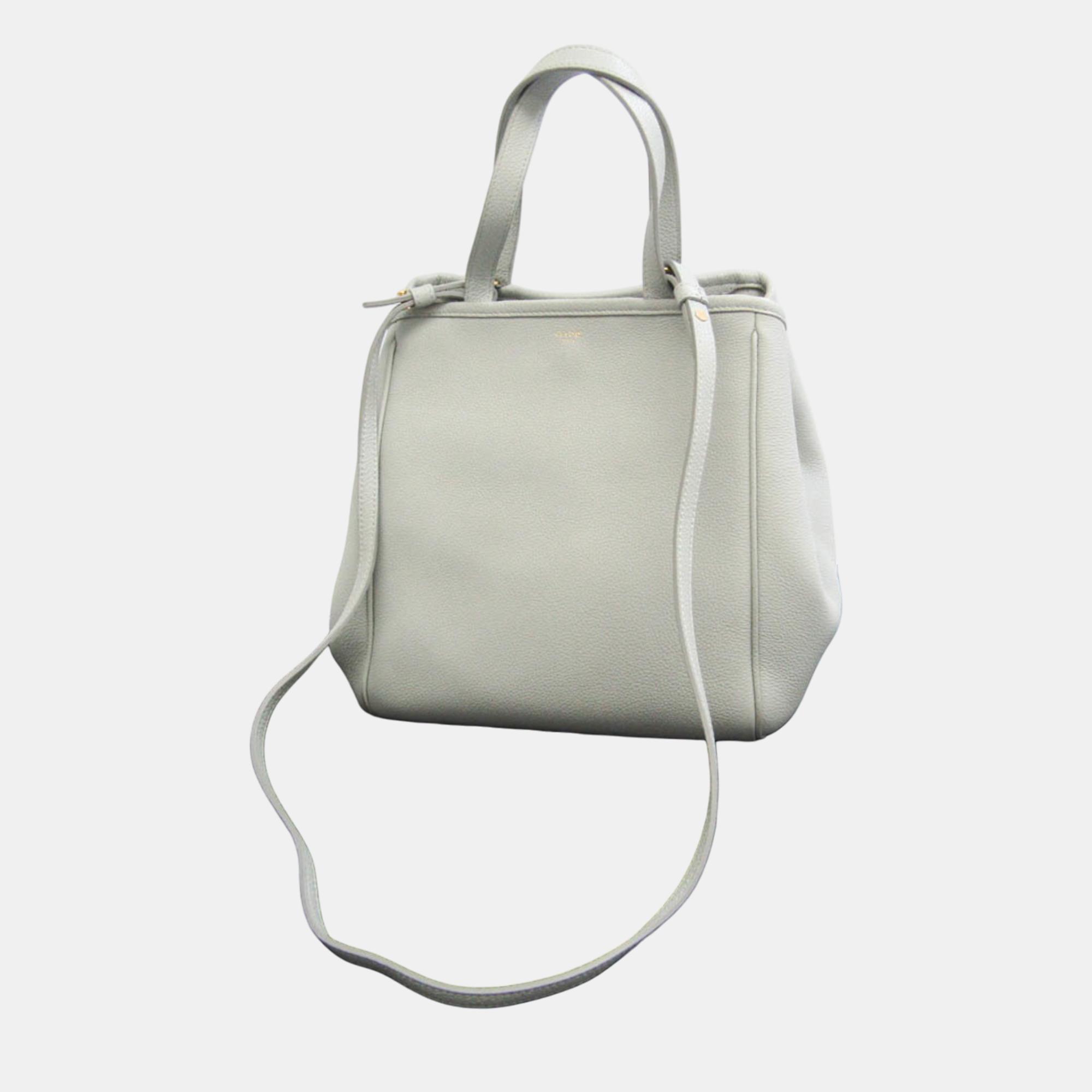 Celine Light Blue Grey Leather Medium Cabas Phantom Tote Bag