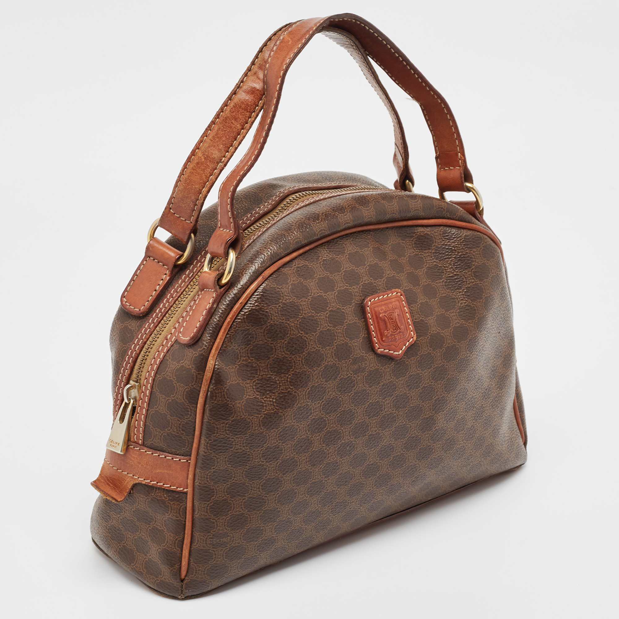 Celine Brown Macadam Coated Canvas And Leather Dome Satchel