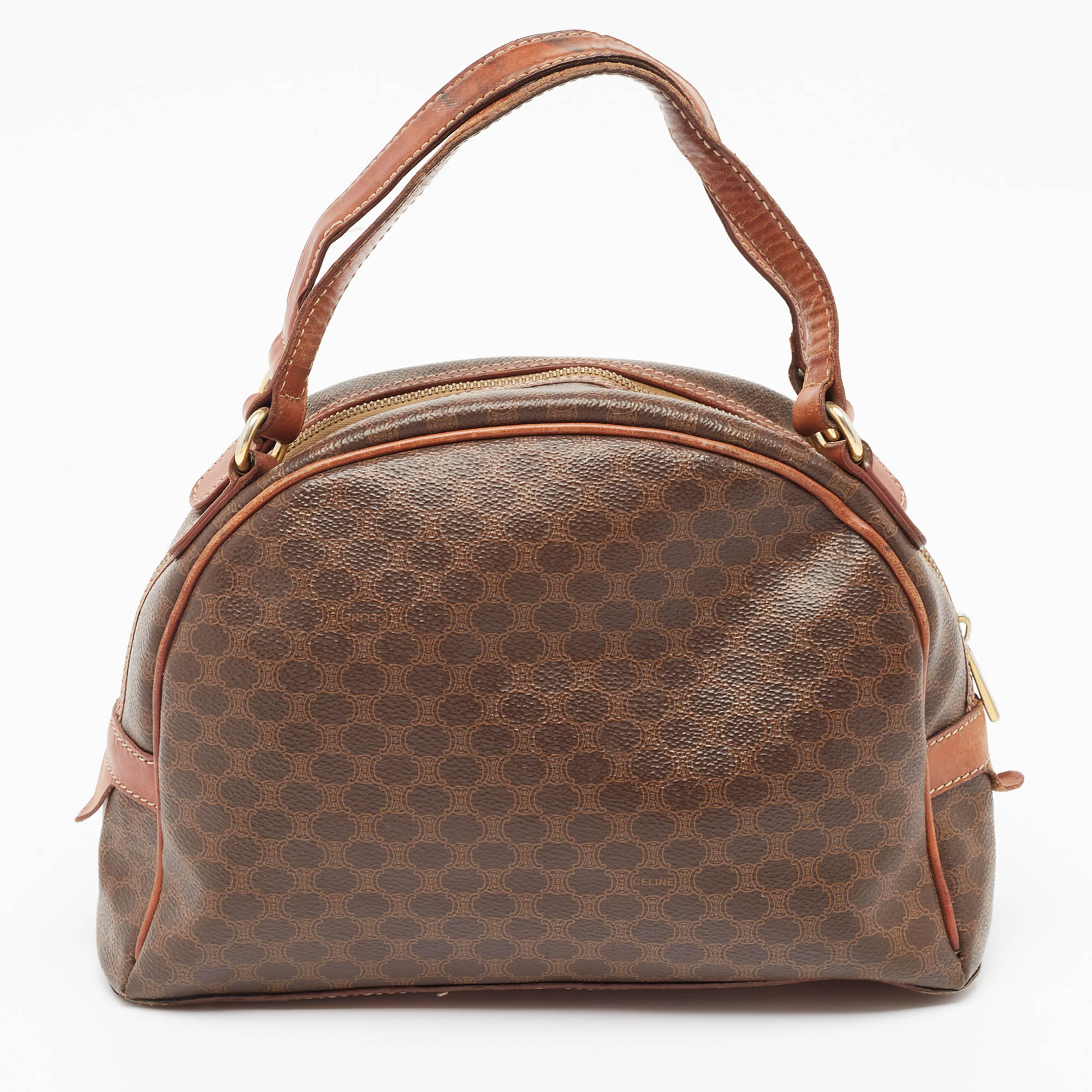 Celine Brown Macadam Coated Canvas And Leather Dome Satchel