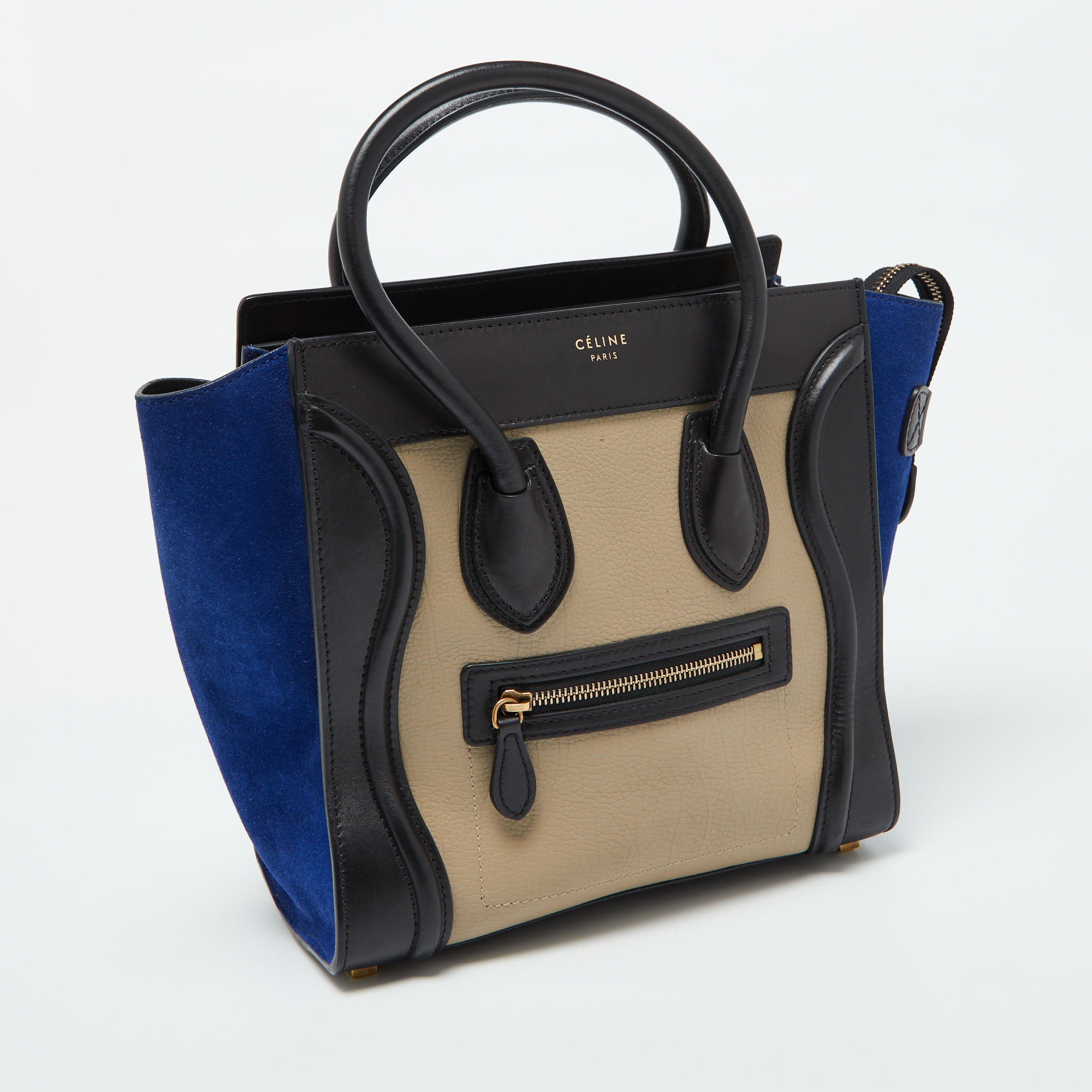 Celine Tri Color Leather And Suede Micro Luggage Tote